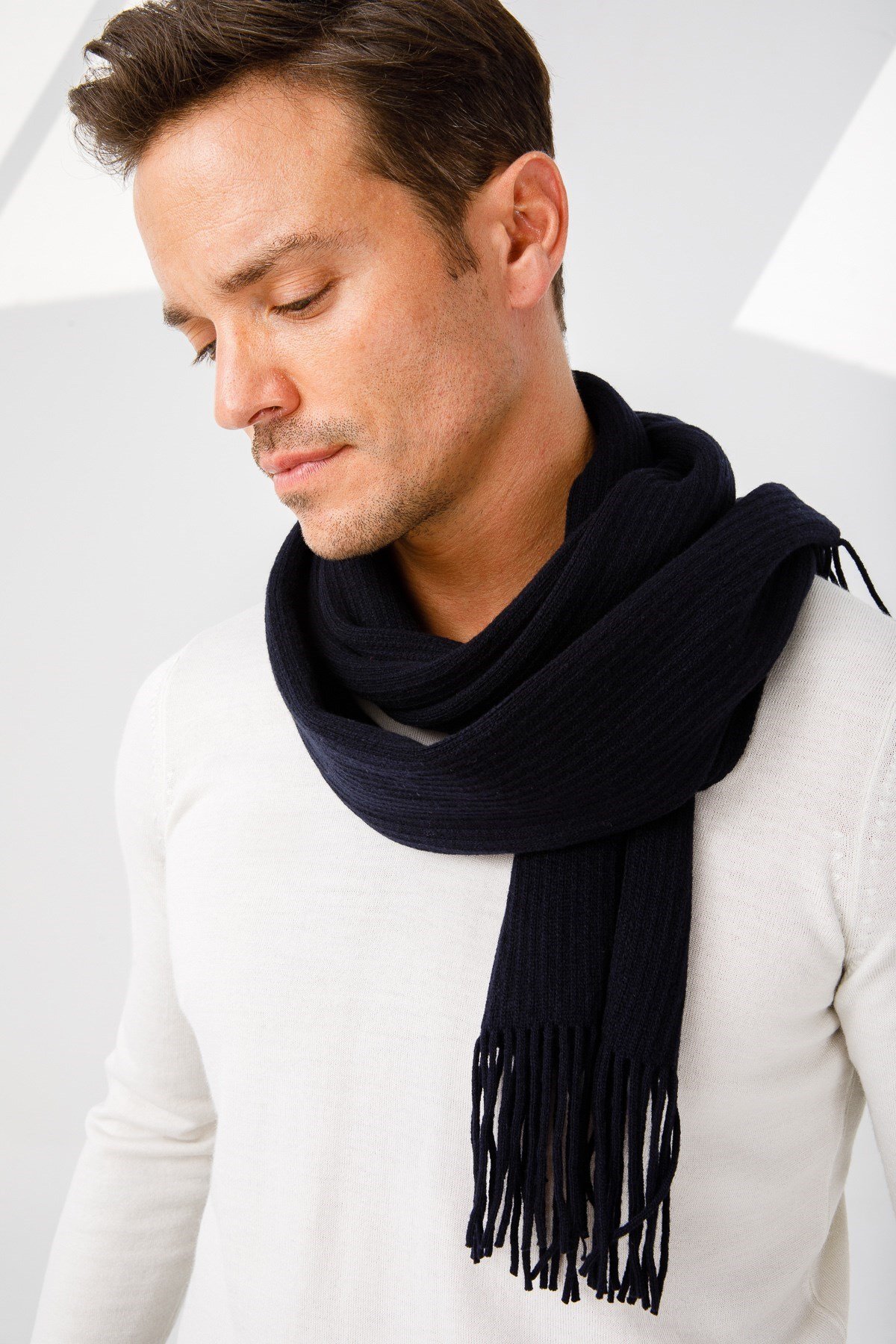 22527Erkek Düz Yün Kaşkol K.Lacivert