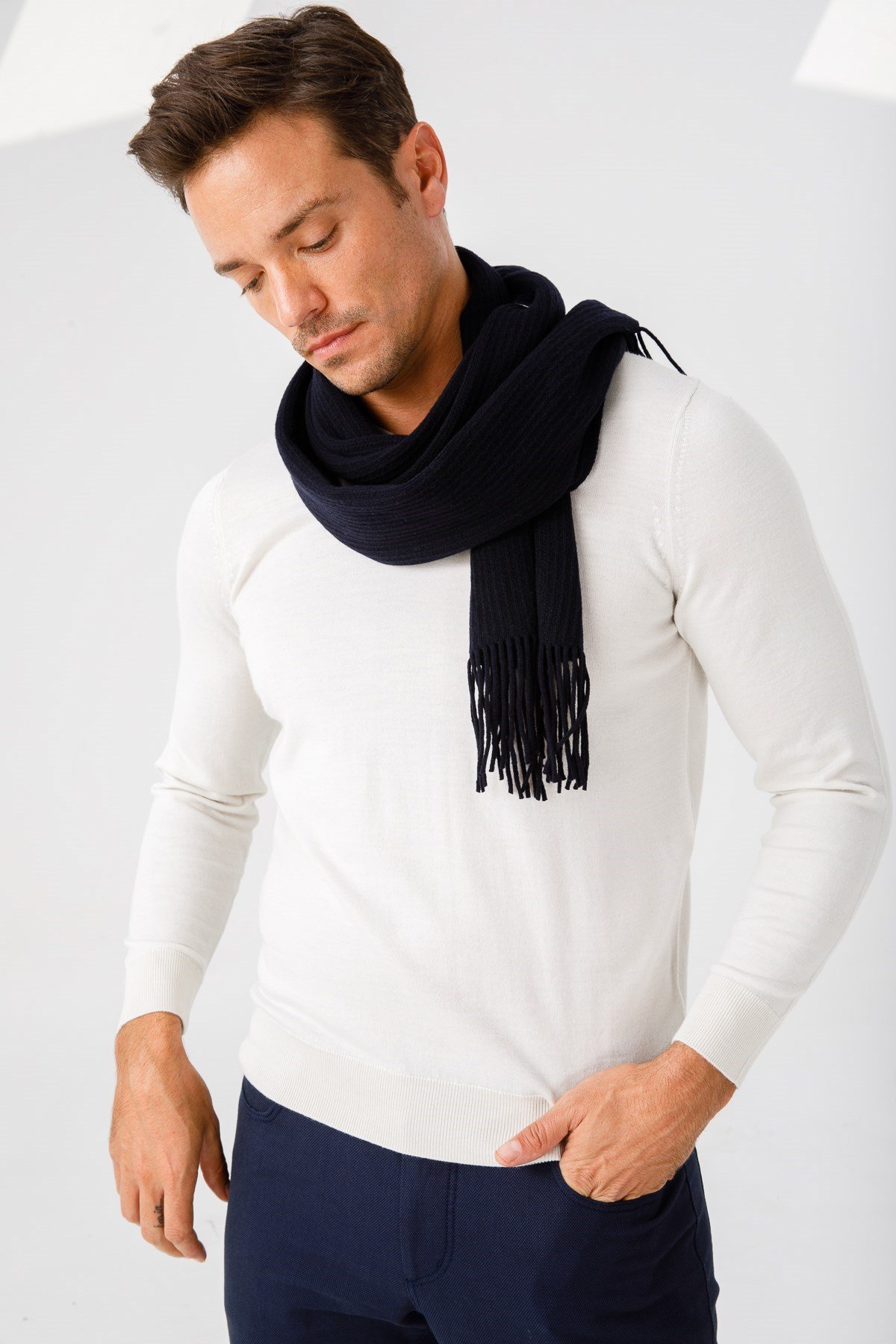 22527Erkek Düz Yün Kaşkol K.Lacivert