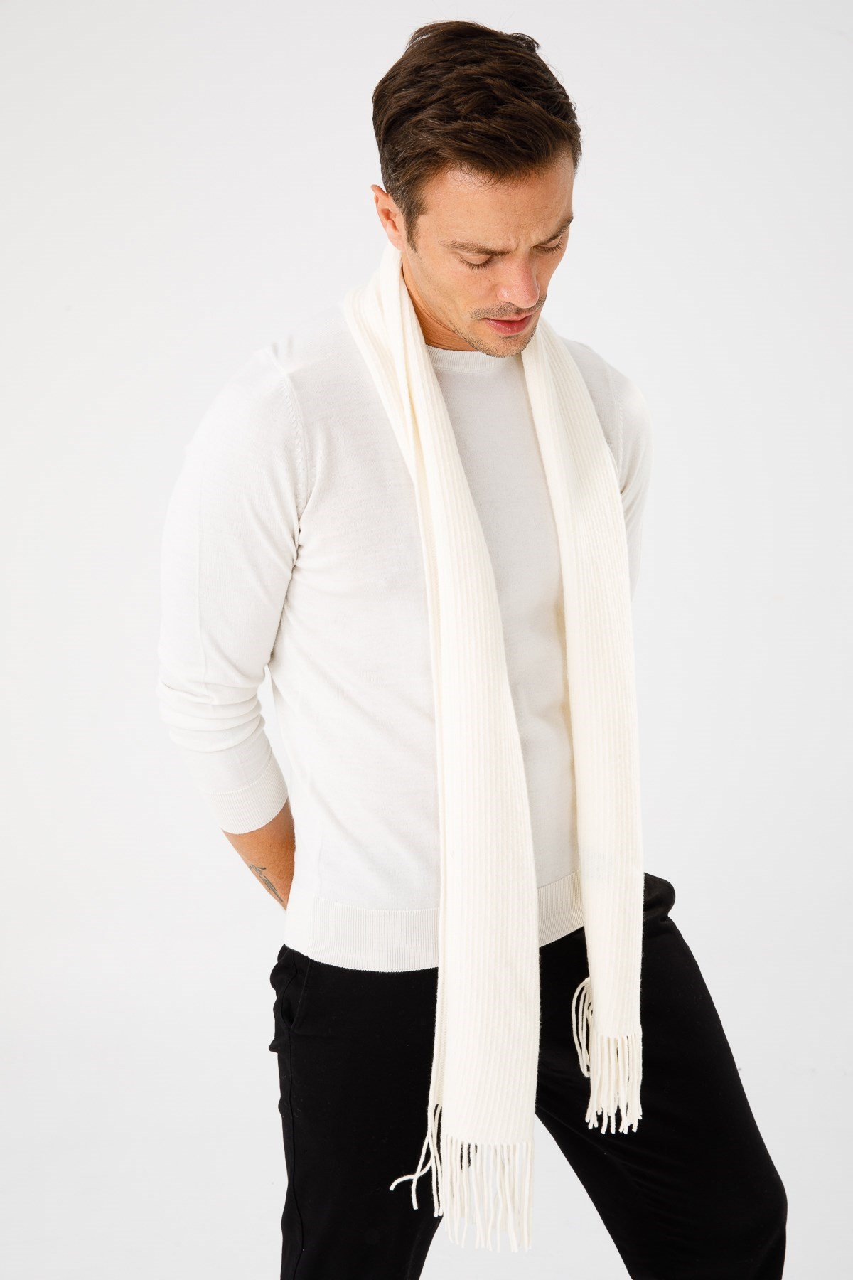 22527Erkek Düz Yün Kaşkol Kemik