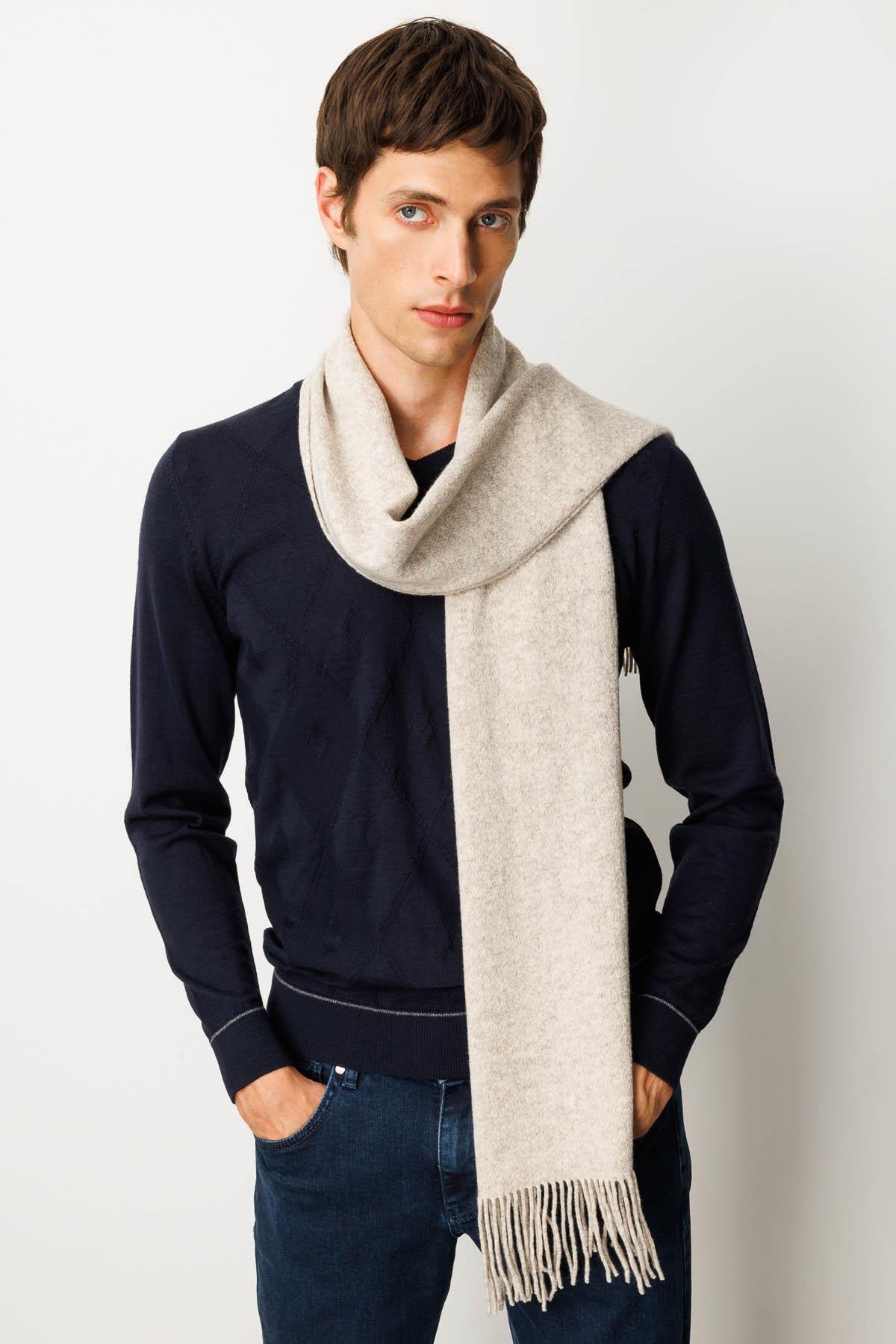 22527Erkek Düz Yün Kaşkol V.Bej