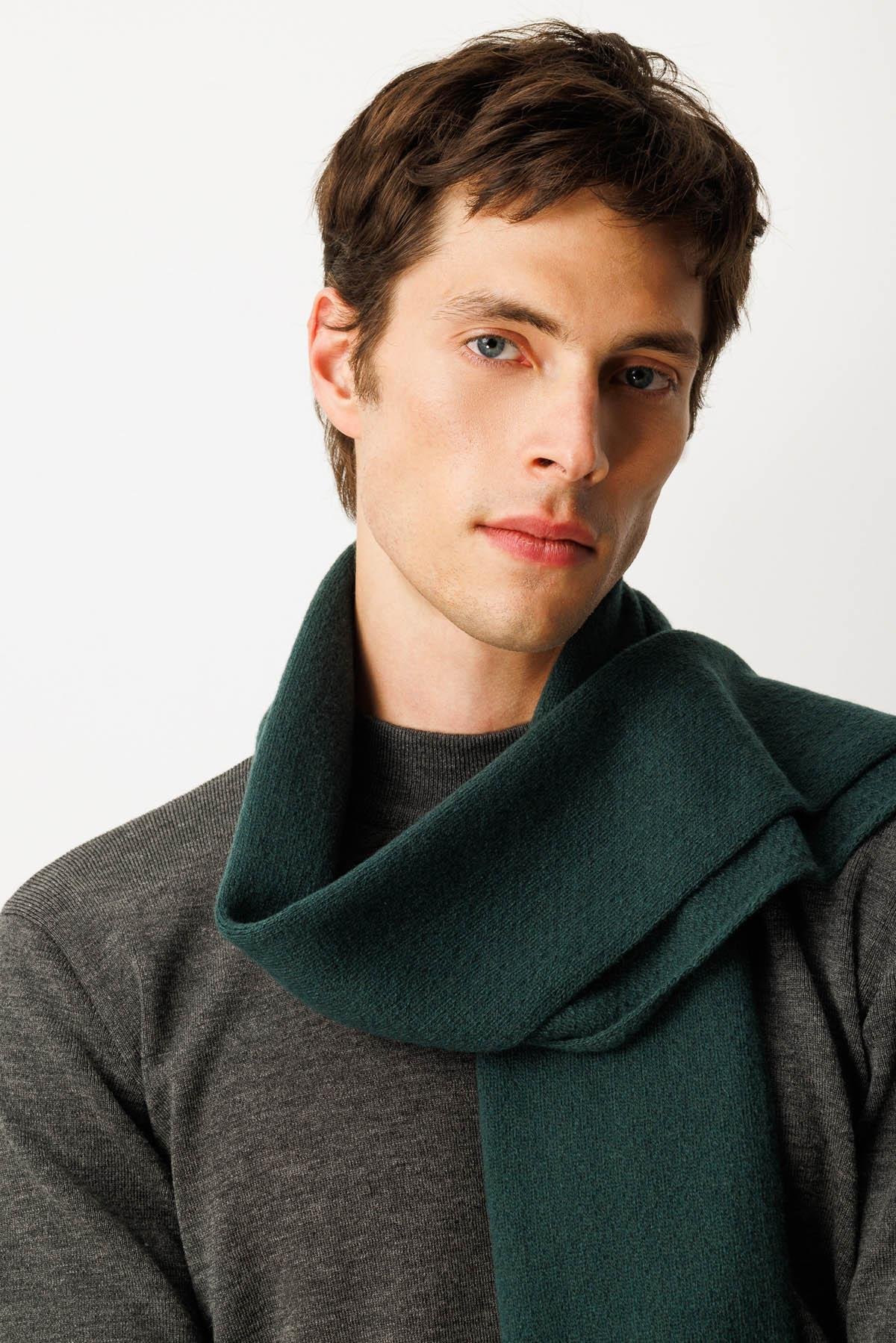 22527Erkek Düz Yün Kaşkol Yeşil