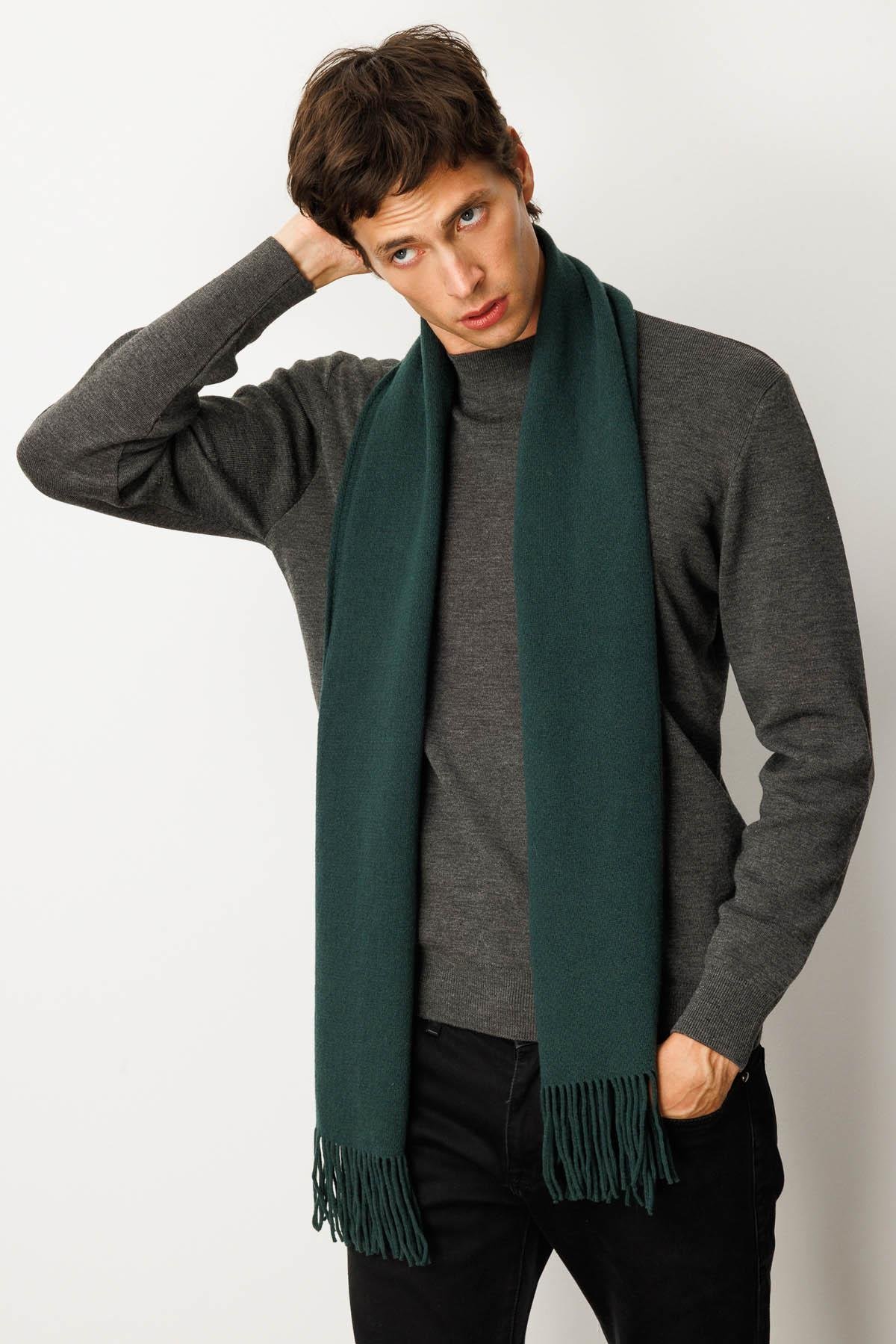 22527Erkek Düz Yün Kaşkol Yeşil