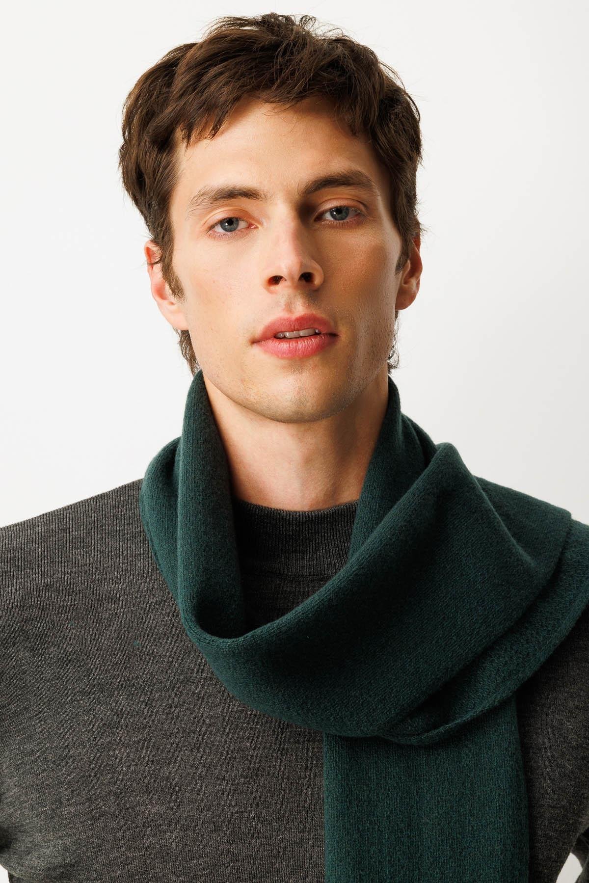 22527Erkek Düz Yün Kaşkol Yeşil