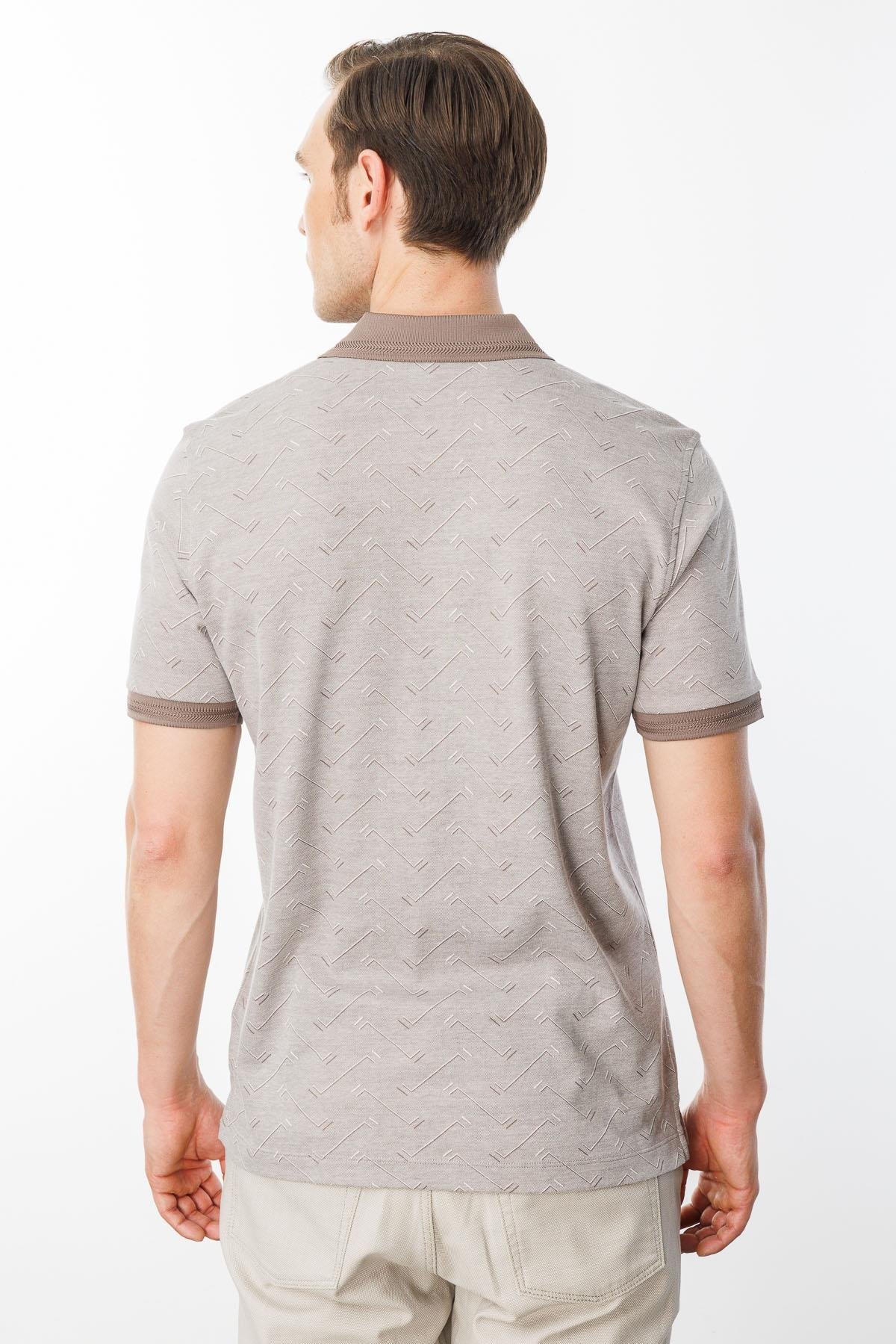 605Erkek Fermuarlı Jakarlı T-shirt Bej