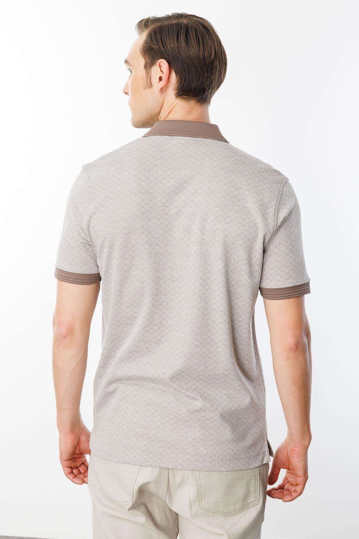 615Erkek Fermuarlı Jakarlı T-shirt Bej