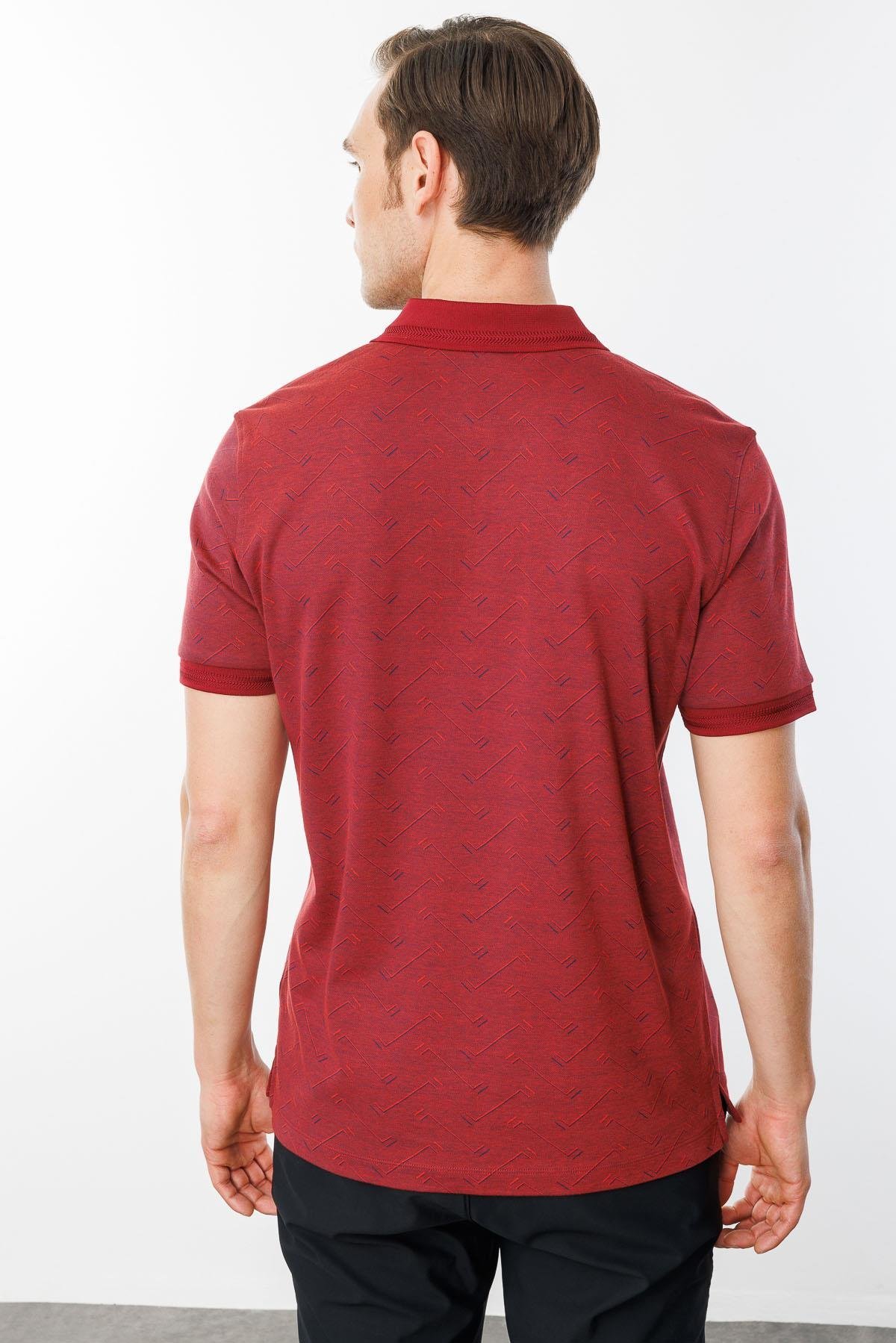 605Erkek Fermuarlı Jakarlı T-shirt Bordo