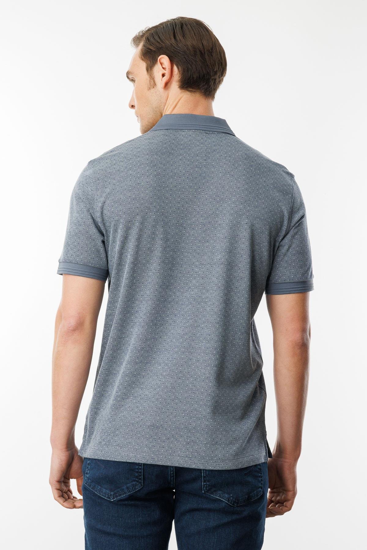 615Erkek Fermuarlı Jakarlı T-shirt Füme