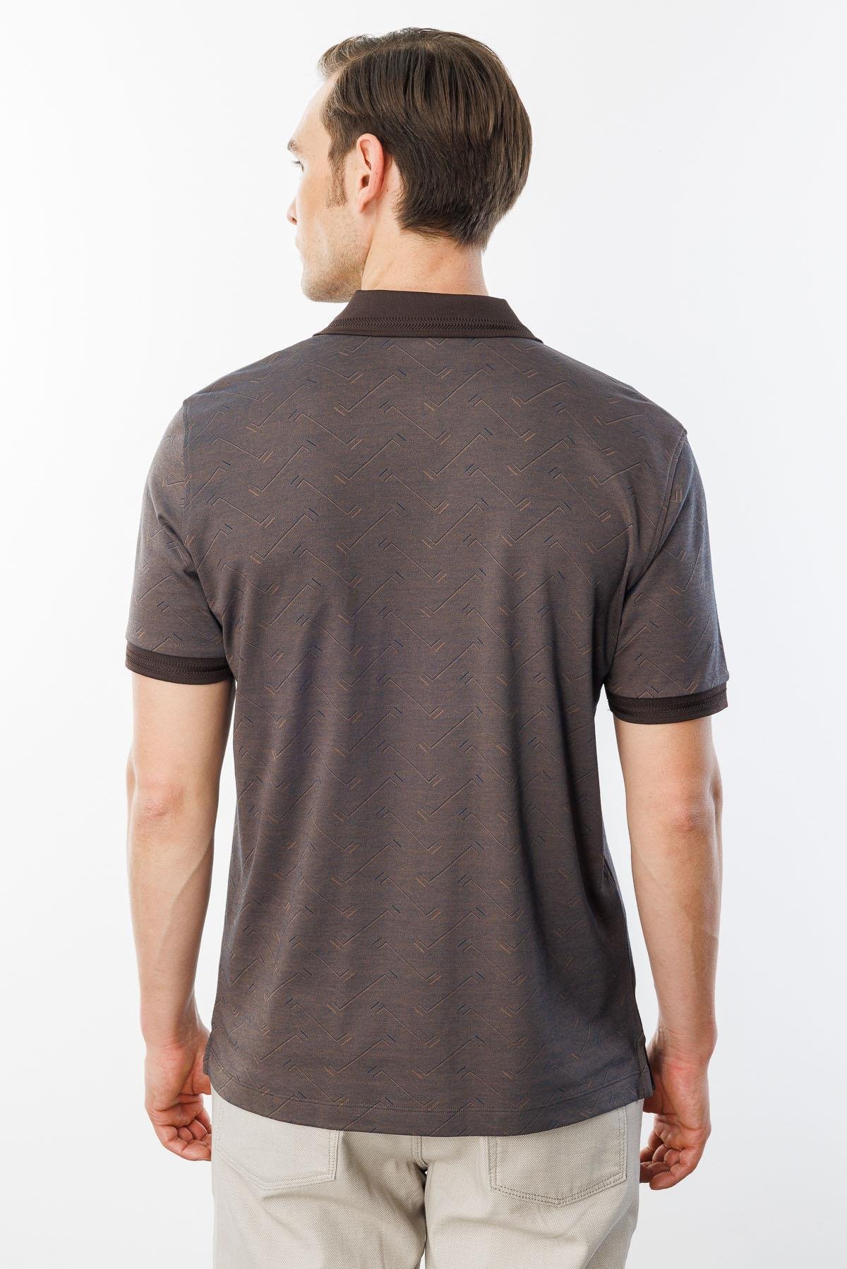 605Erkek Fermuarlı Jakarlı T-shirt Kahve