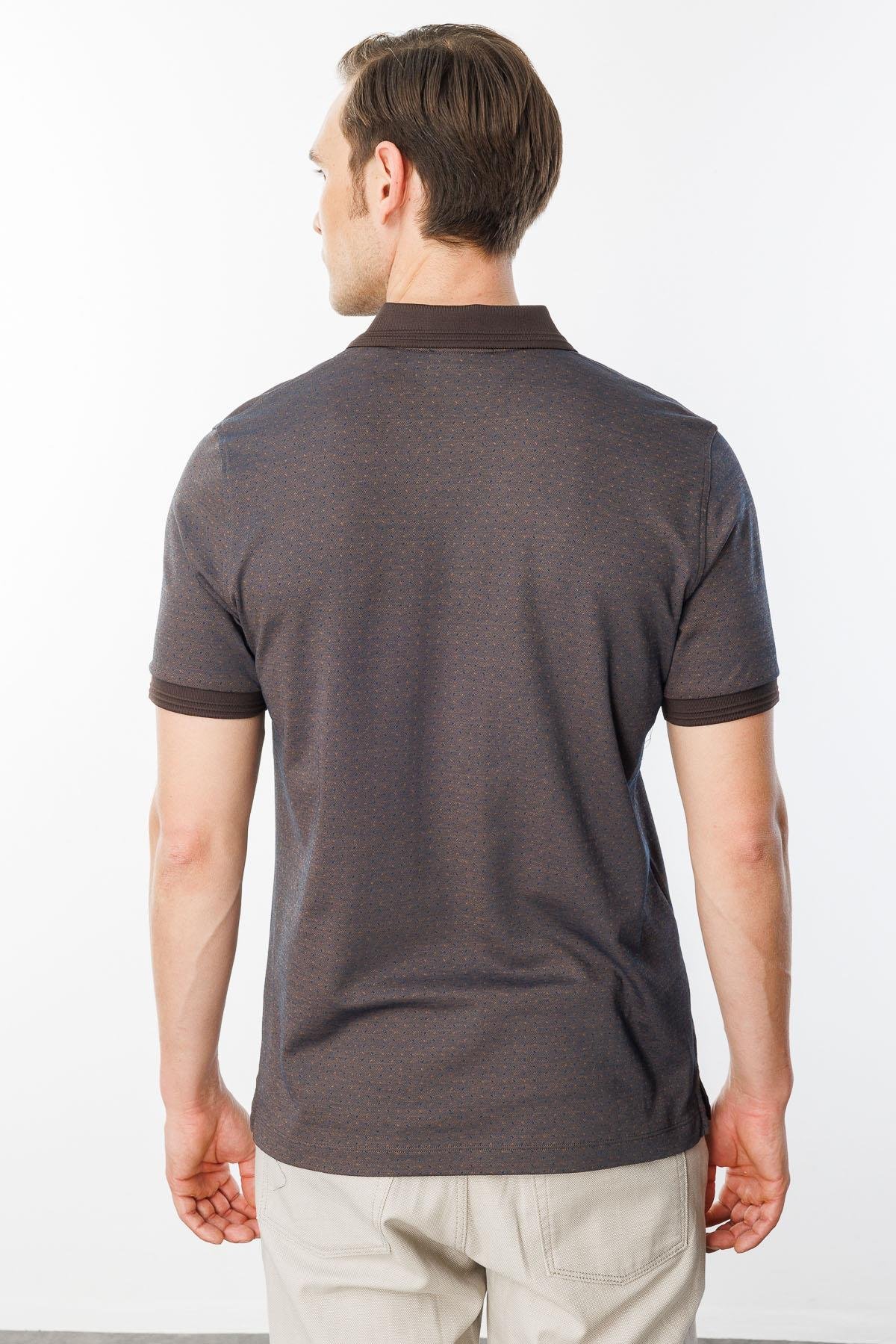 615Erkek Fermuarlı Jakarlı T-shirt Kahve