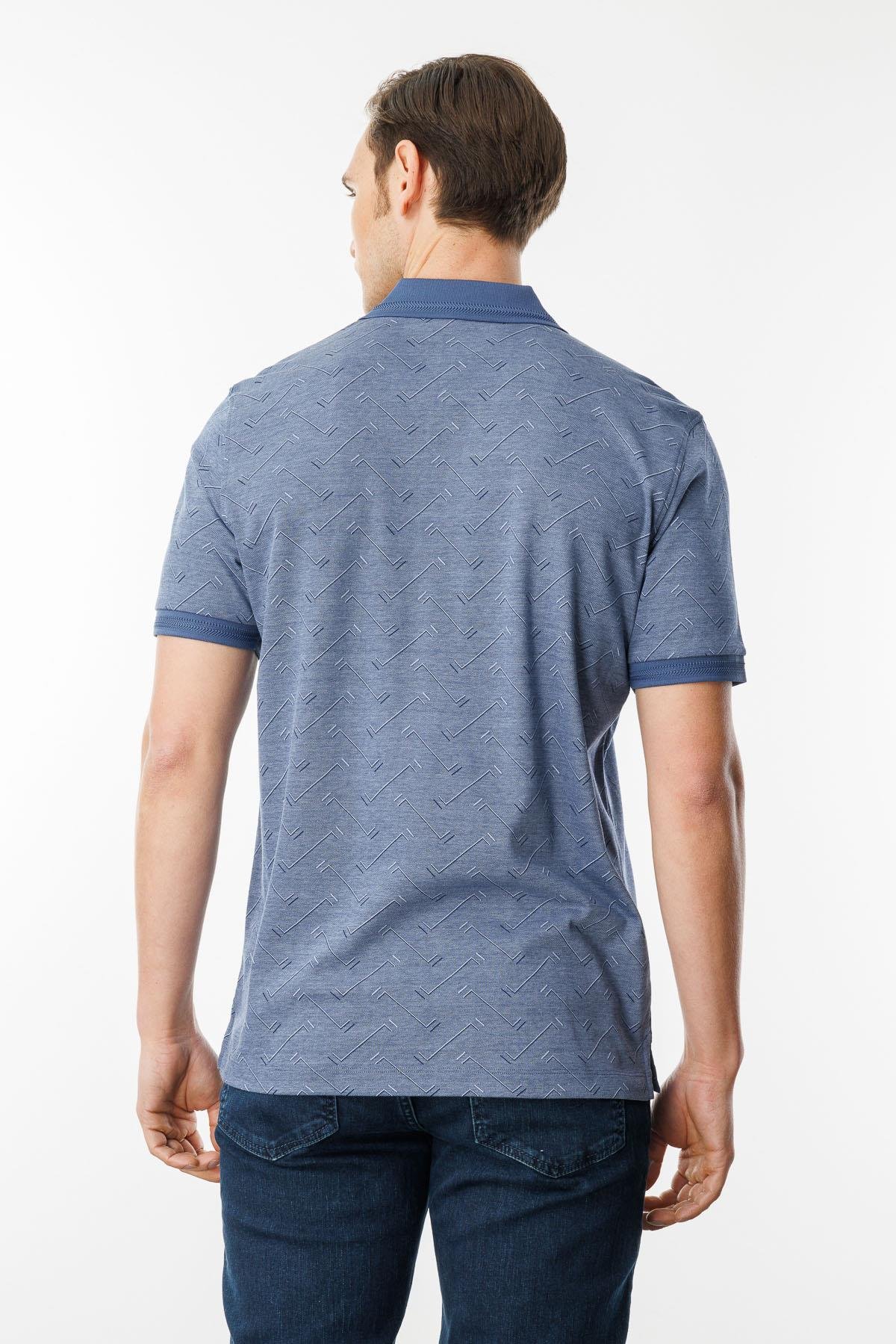 605Erkek Fermuarlı Jakarlı T-shirt Lacivert