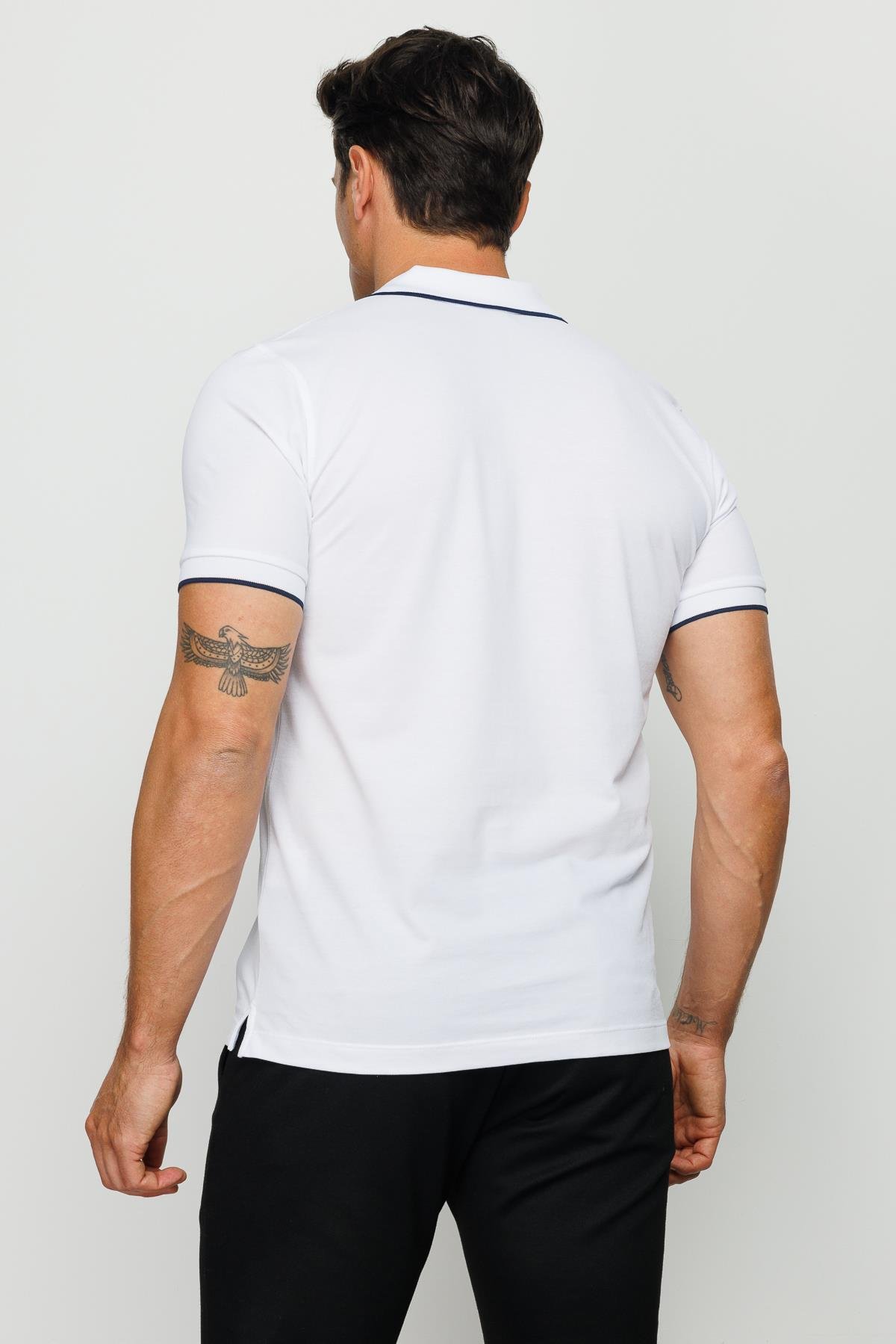 210Erkek Fermuarlı Polo Yaka T-shirt Beyaz