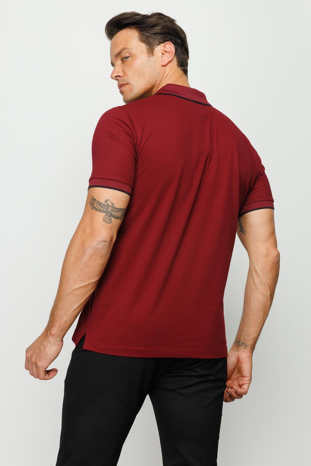 210Erkek Fermuarlı Polo Yaka T-shirt Bordo
