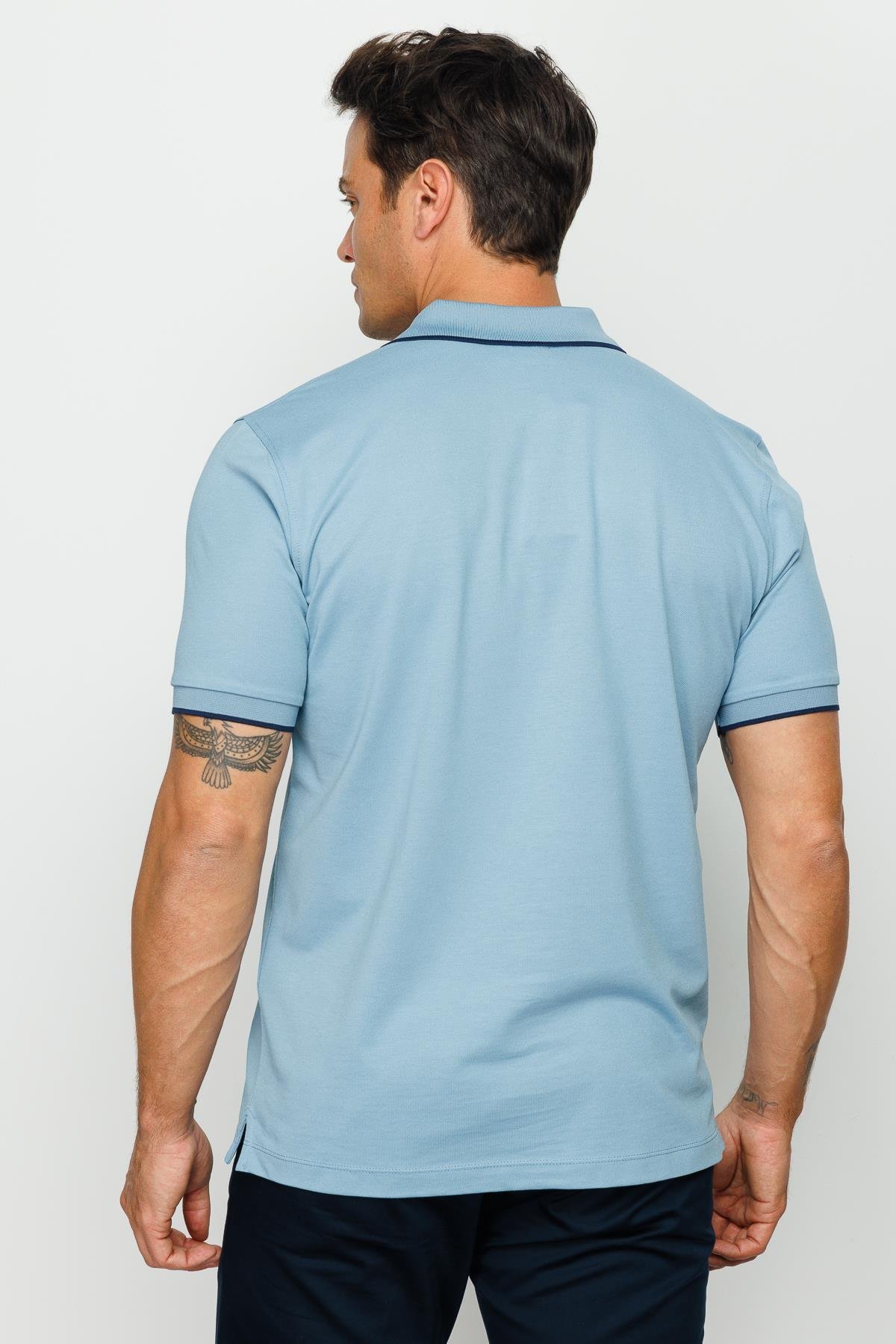 210Erkek Fermuarlı Polo Yaka T-shirt H.Mavi