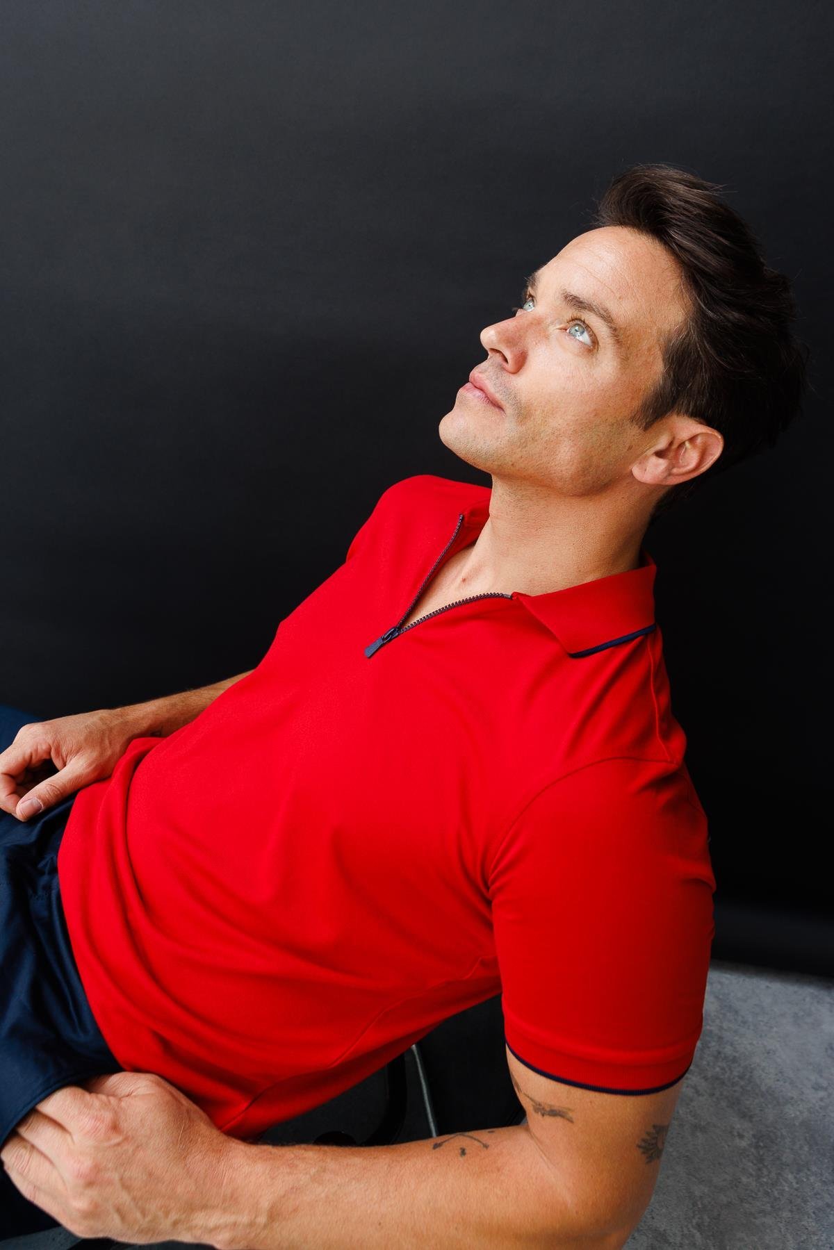 210Erkek Fermuarlı Polo Yaka T-shirt Kırmızı