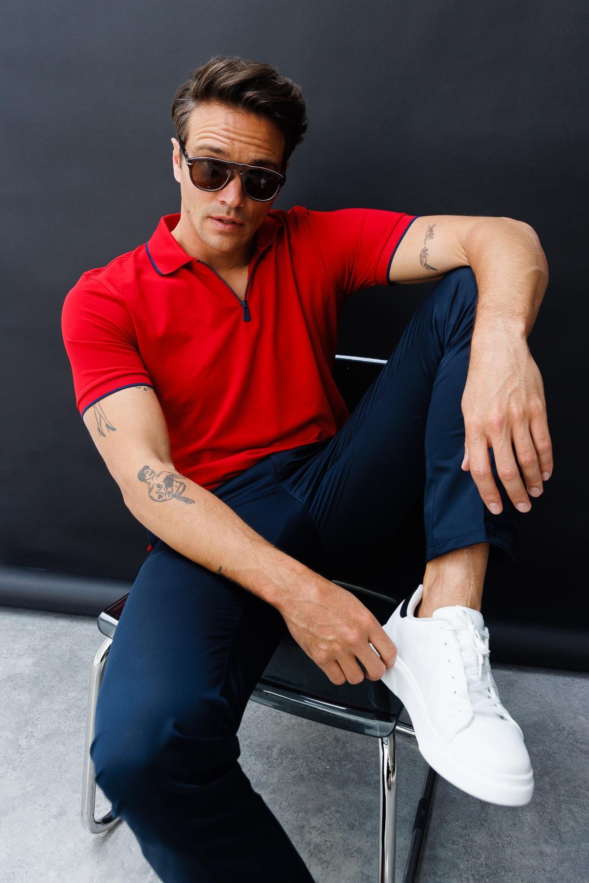 210Erkek Fermuarlı Polo Yaka T-shirt Kırmızı