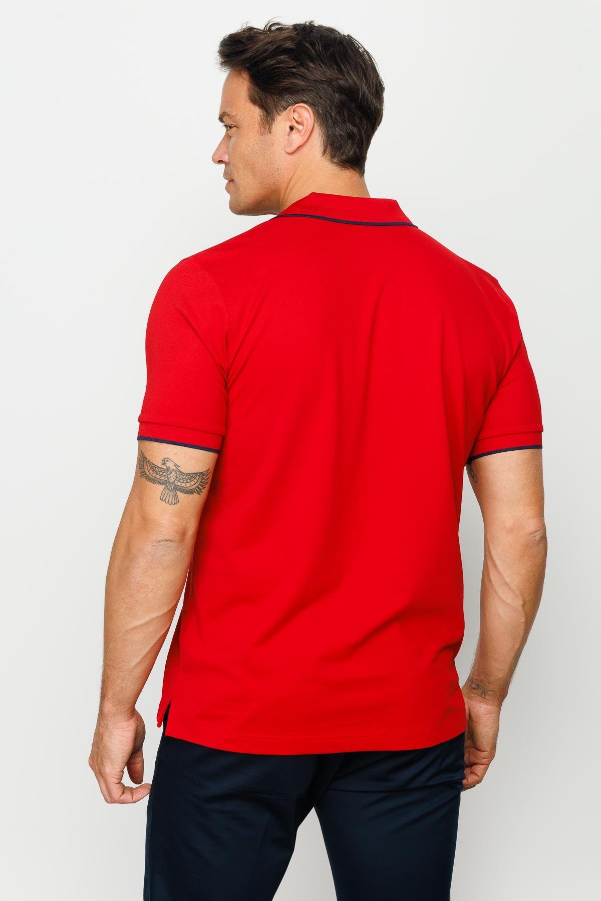 210Erkek Fermuarlı Polo Yaka T-shirt Kırmızı