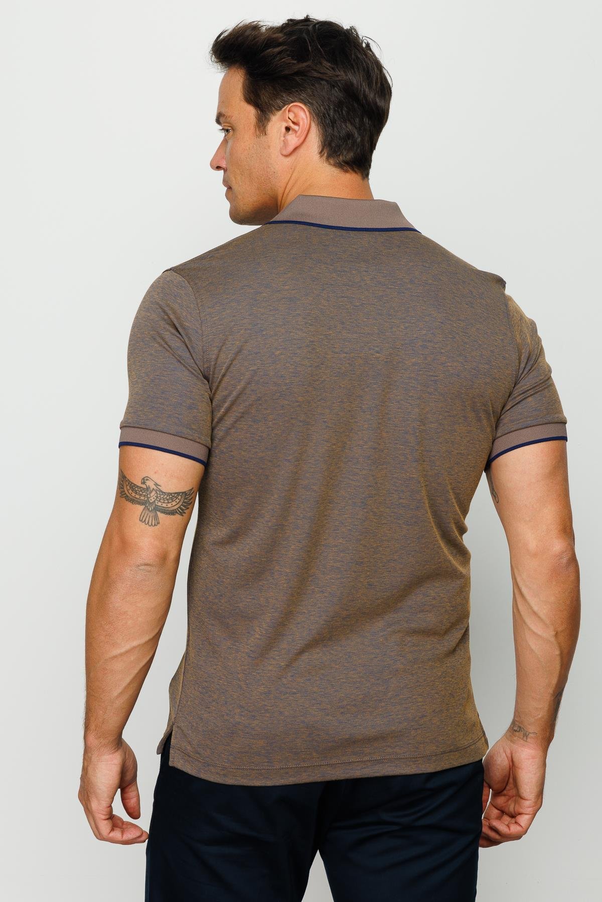 210Erkek Fermuarlı Polo Yaka T-shirt S.Kahve