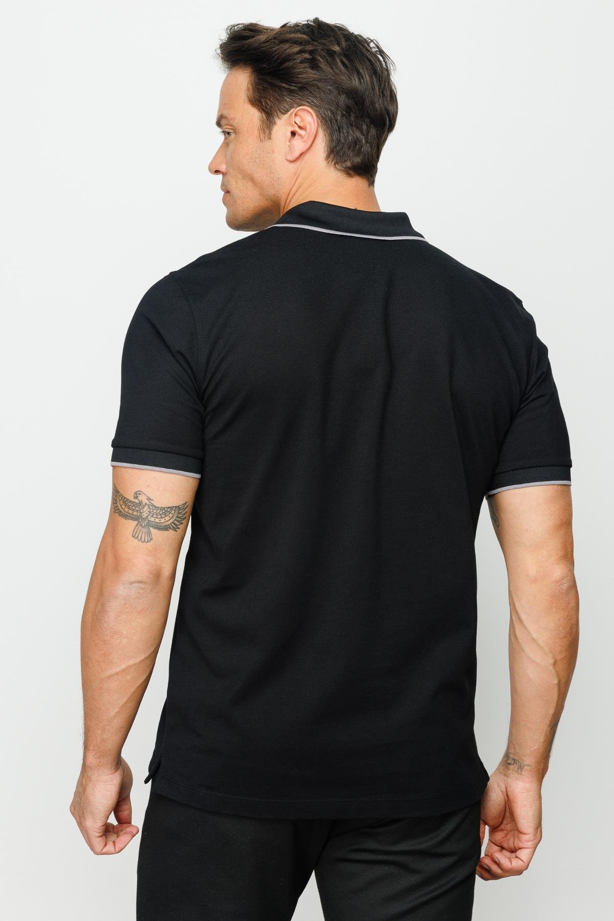 210Erkek Fermuarlı Polo Yaka T-shirt Siyah