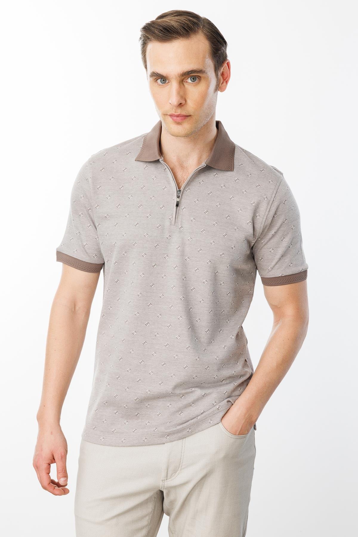 601Erkek Fermuarlı T-shirt Bej