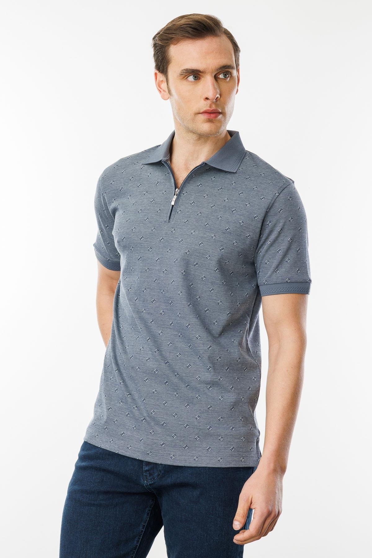 601Erkek Fermuarlı T-shirt Füme