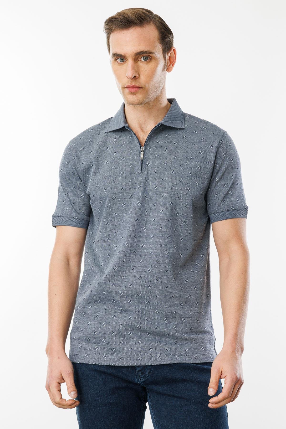 601Erkek Fermuarlı T-shirt Füme