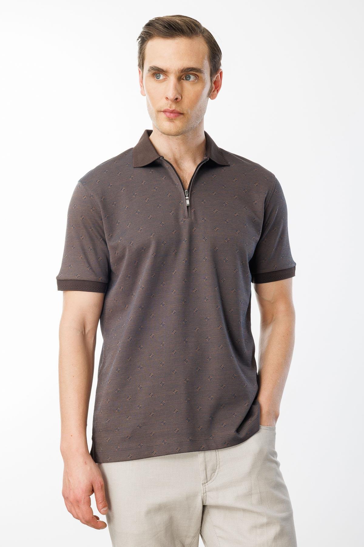 601Erkek Fermuarlı T-shirt Kahve