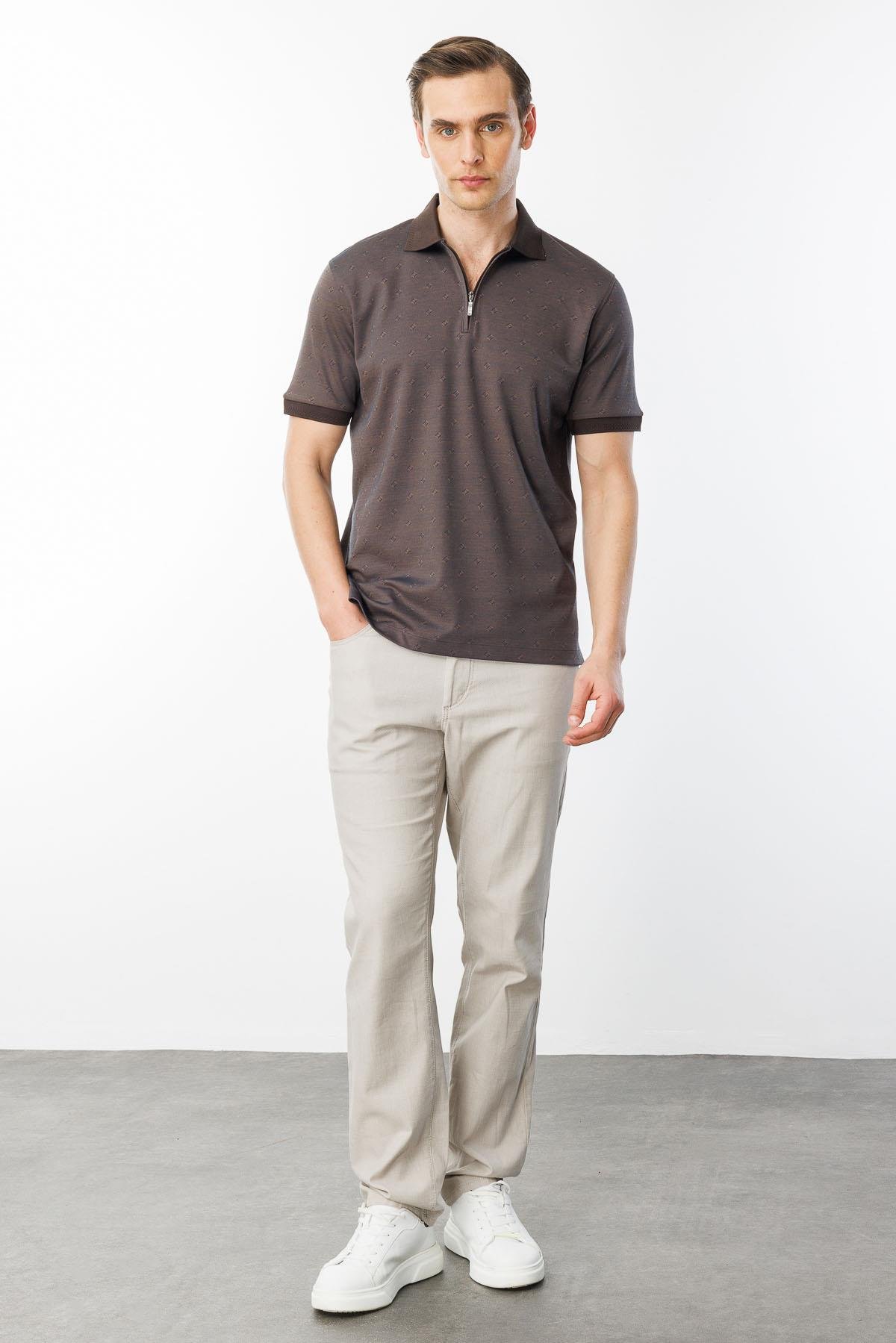 601Erkek Fermuarlı T-shirt Kahve