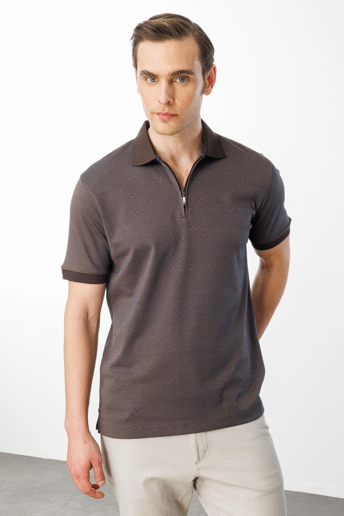 601Erkek Fermuarlı T-shirt Kahve