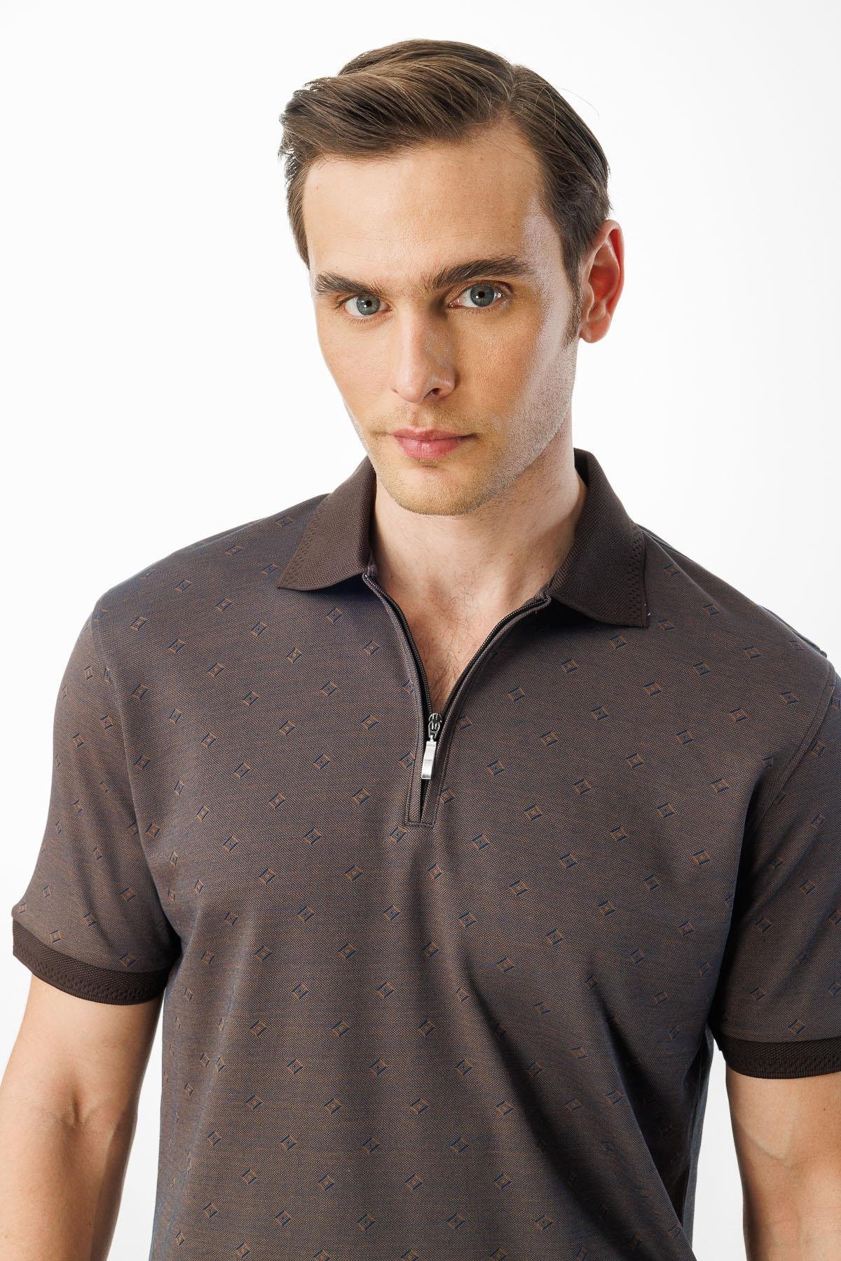 601Erkek Fermuarlı T-shirt Kahve