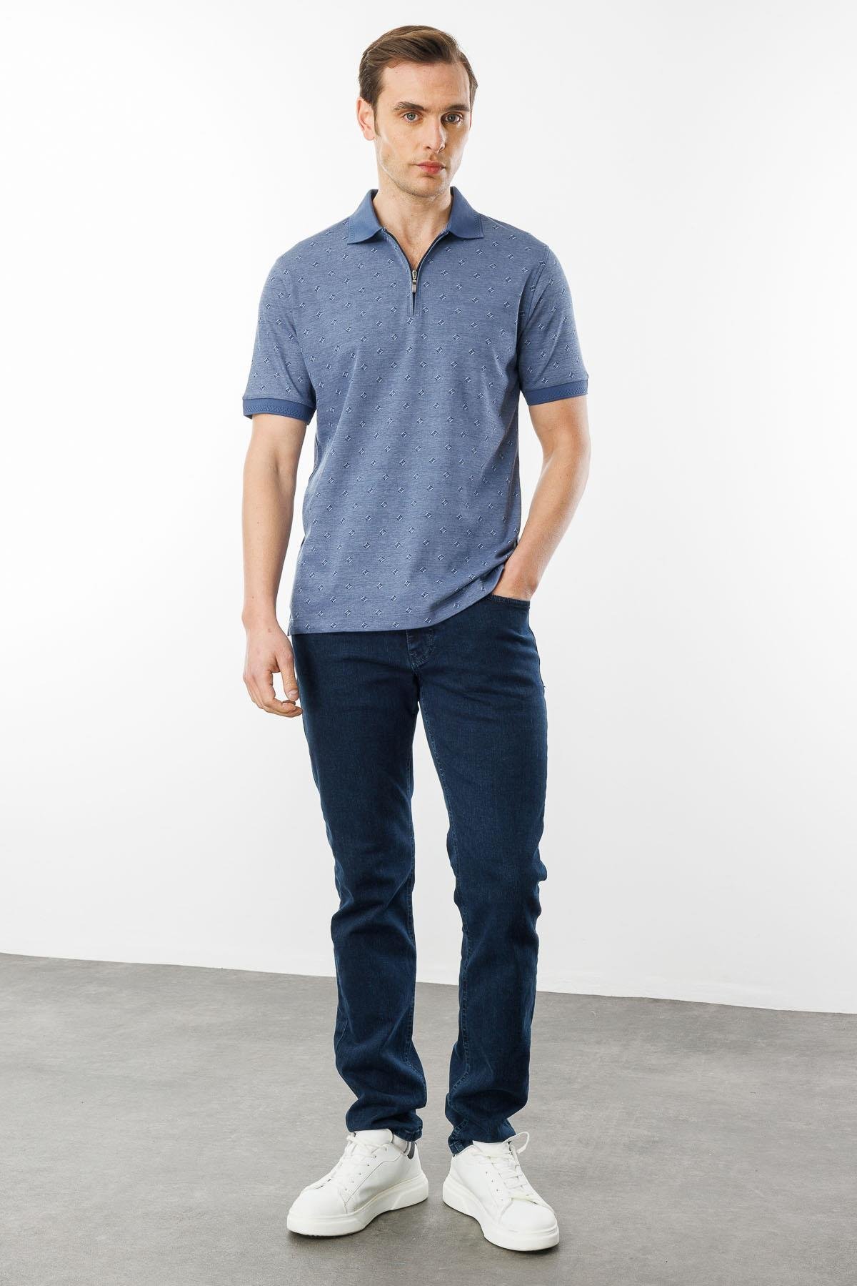 601Erkek Fermuarlı T-shirt Lacivert