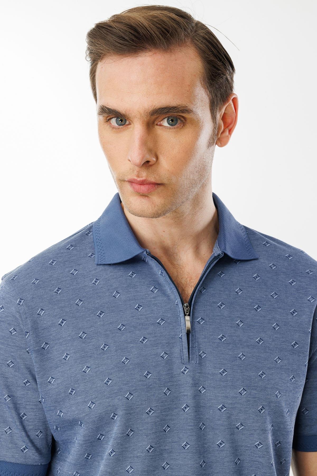 601Erkek Fermuarlı T-shirt Lacivert