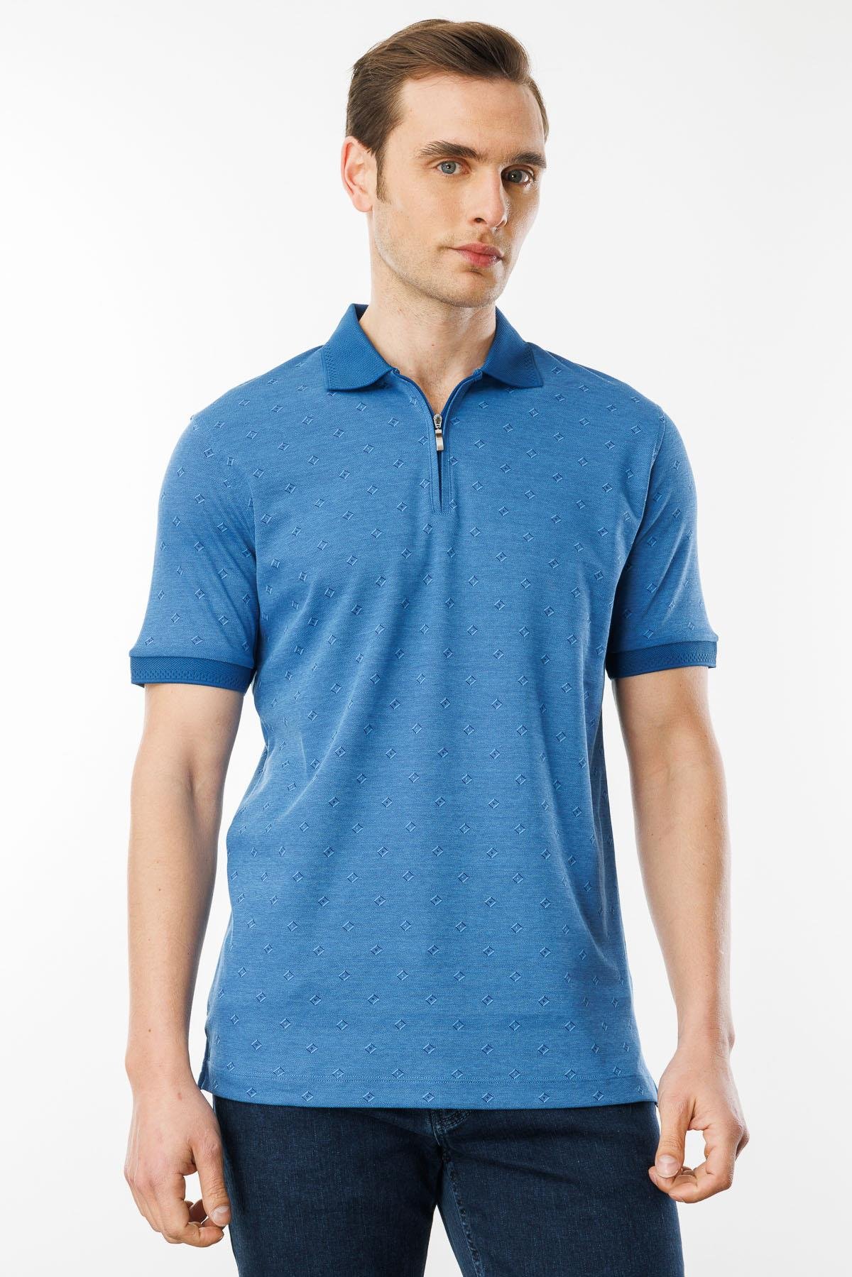 601Erkek Fermuarlı T-shirt Saks