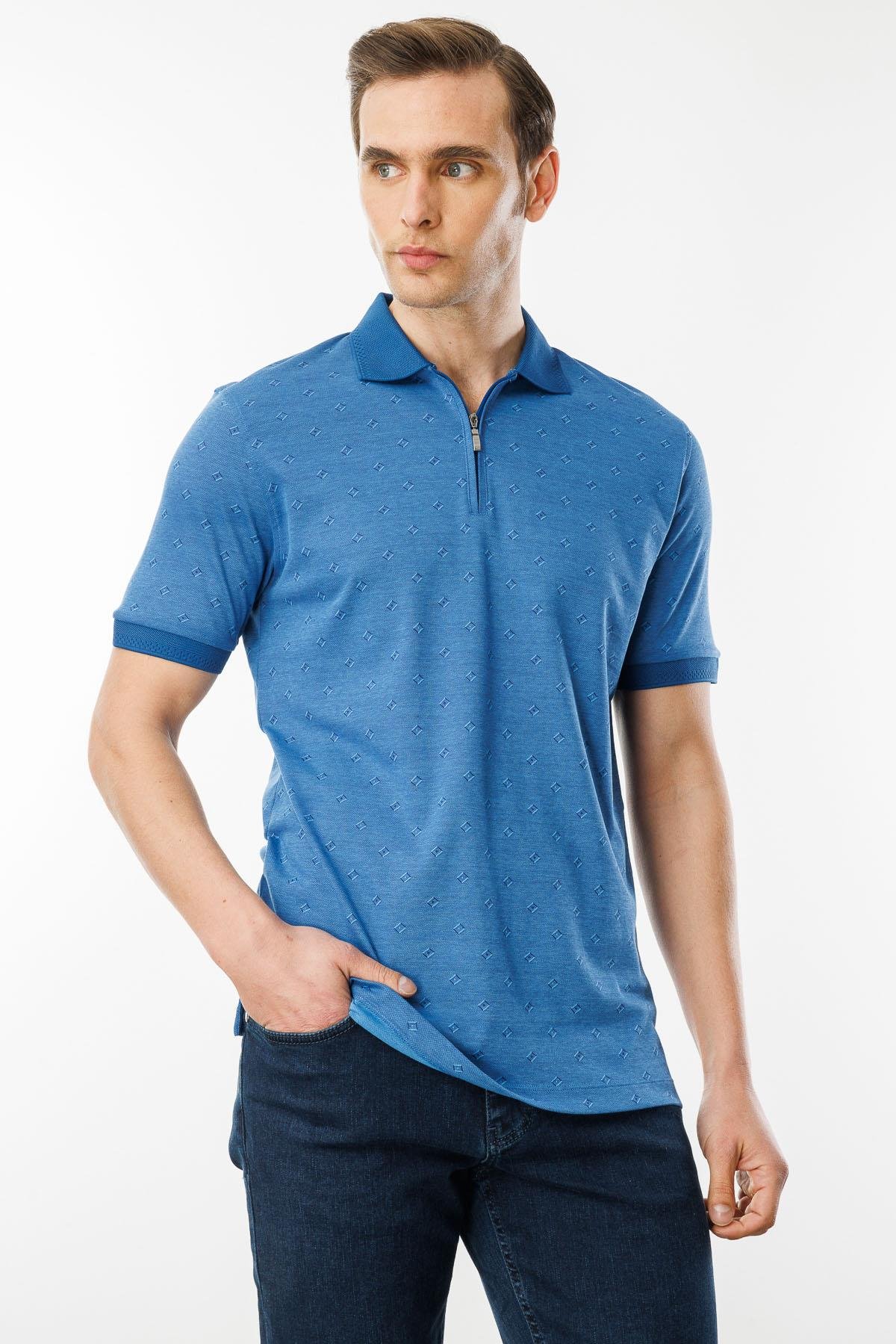 601Erkek Fermuarlı T-shirt Saks