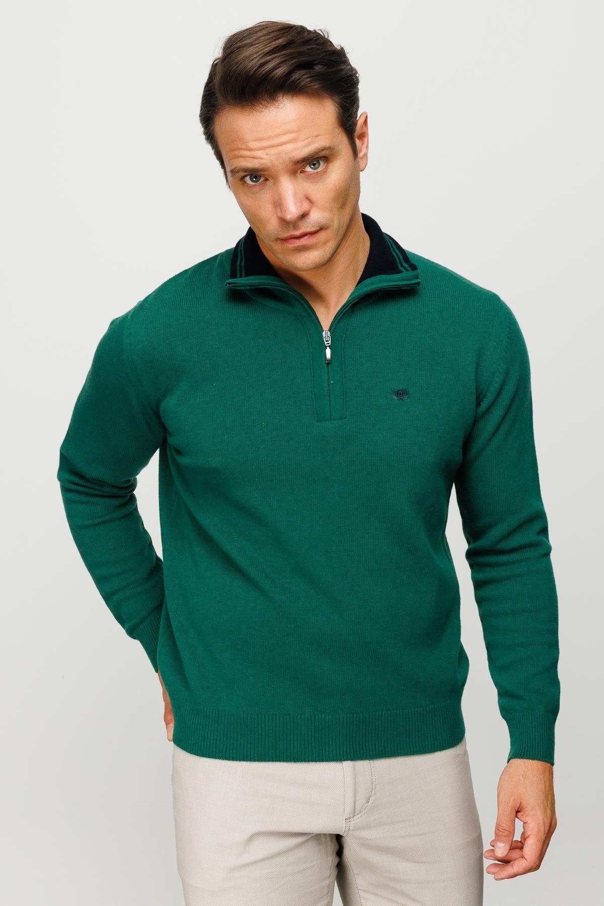 22570Erkek Fermuarlı Yaka Klasik Yün Kazak Ö.Başı