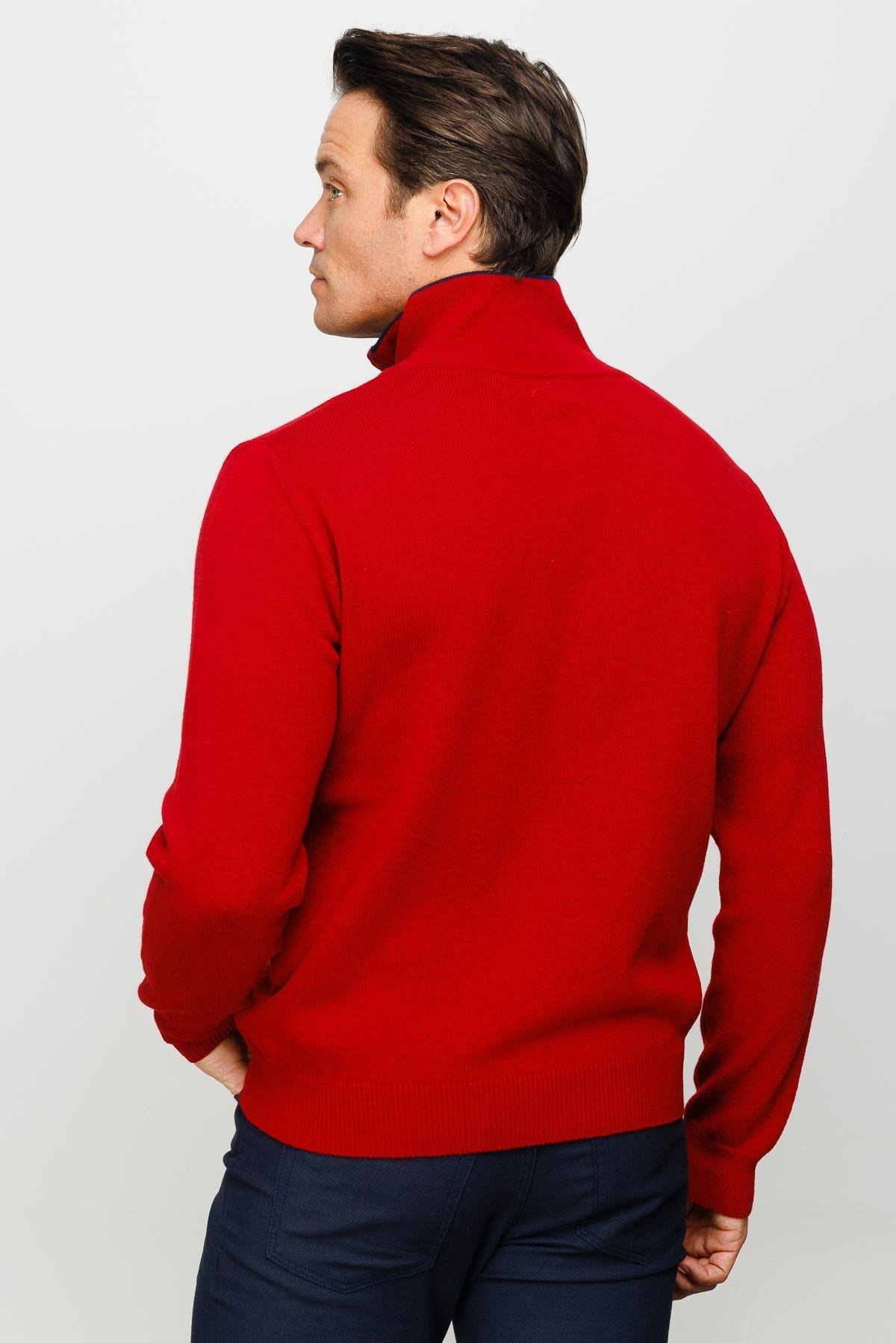 22570Мужской классический шерстяной свитер с воротником на молнии красный