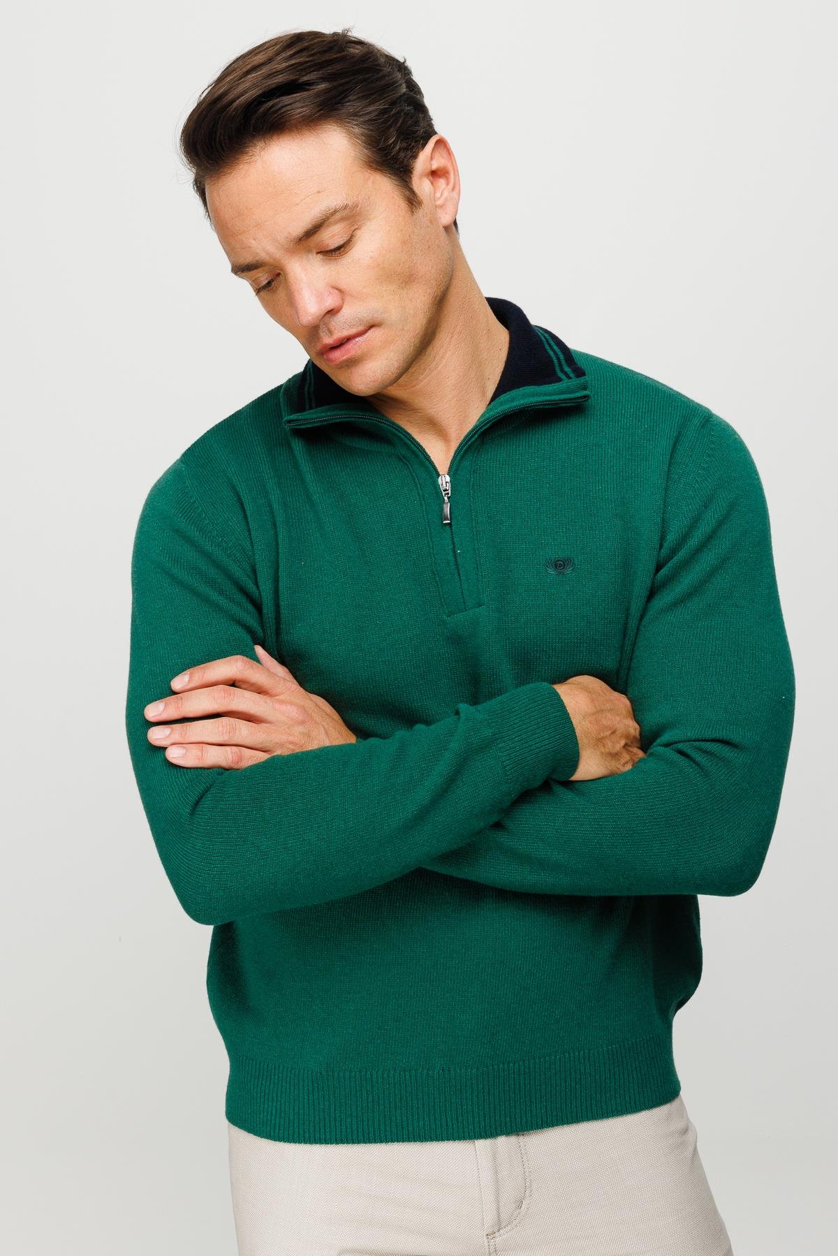 22570Erkek Fermuarlı Yaka Klasik Yün Kazak Ö.Başı