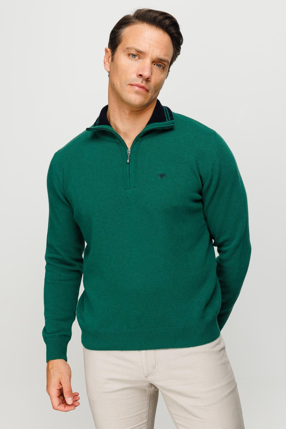 22570Erkek Fermuarlı Yaka Klasik Yün Kazak Ö.Başı