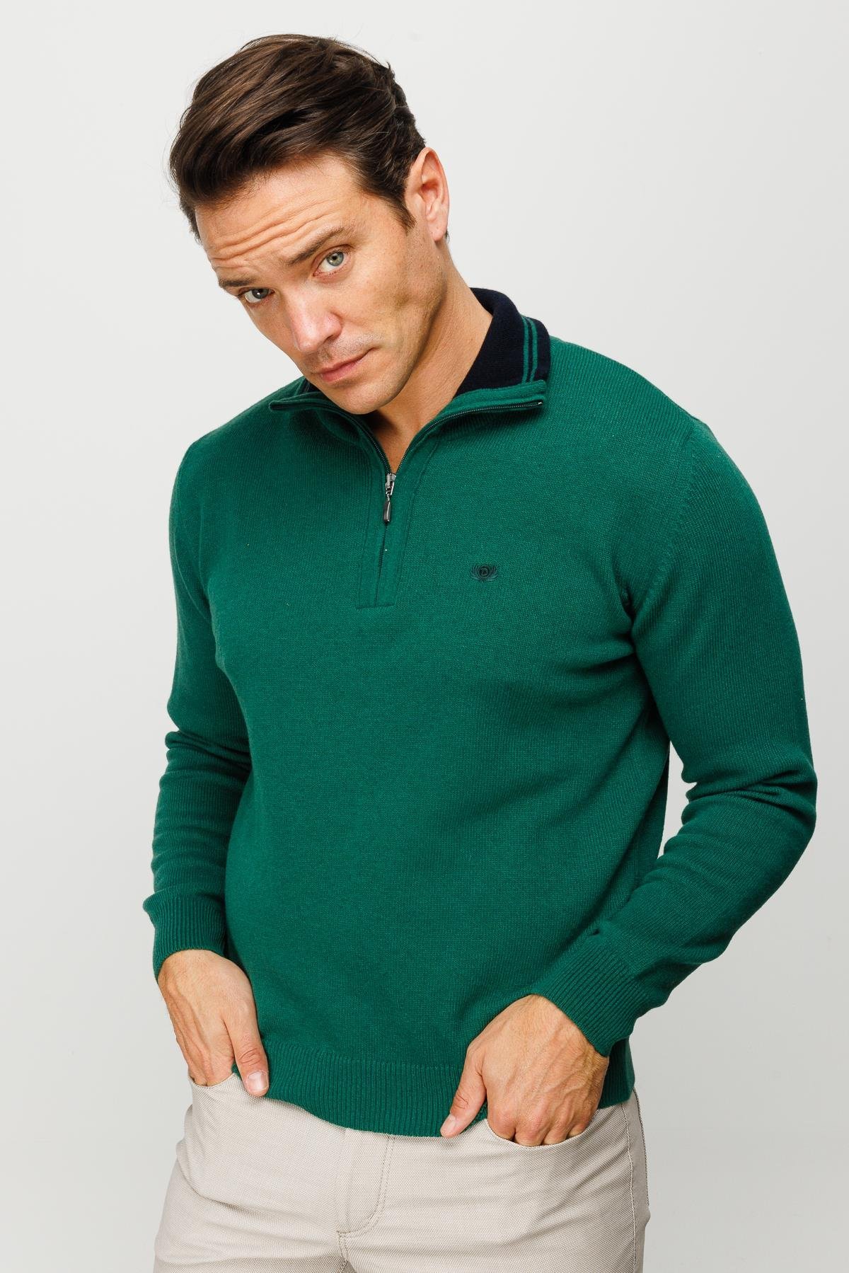 22570Erkek Fermuarlı Yaka Klasik Yün Kazak Ö.Başı