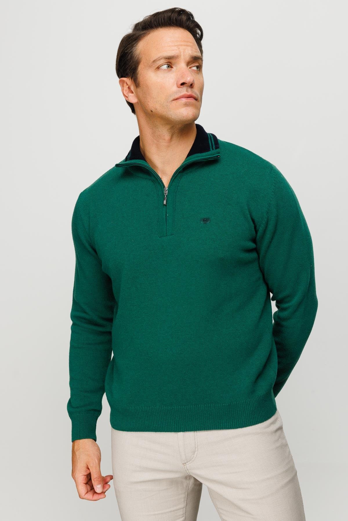 22570Erkek Fermuarlı Yaka Klasik Yün Kazak Ö.Başı