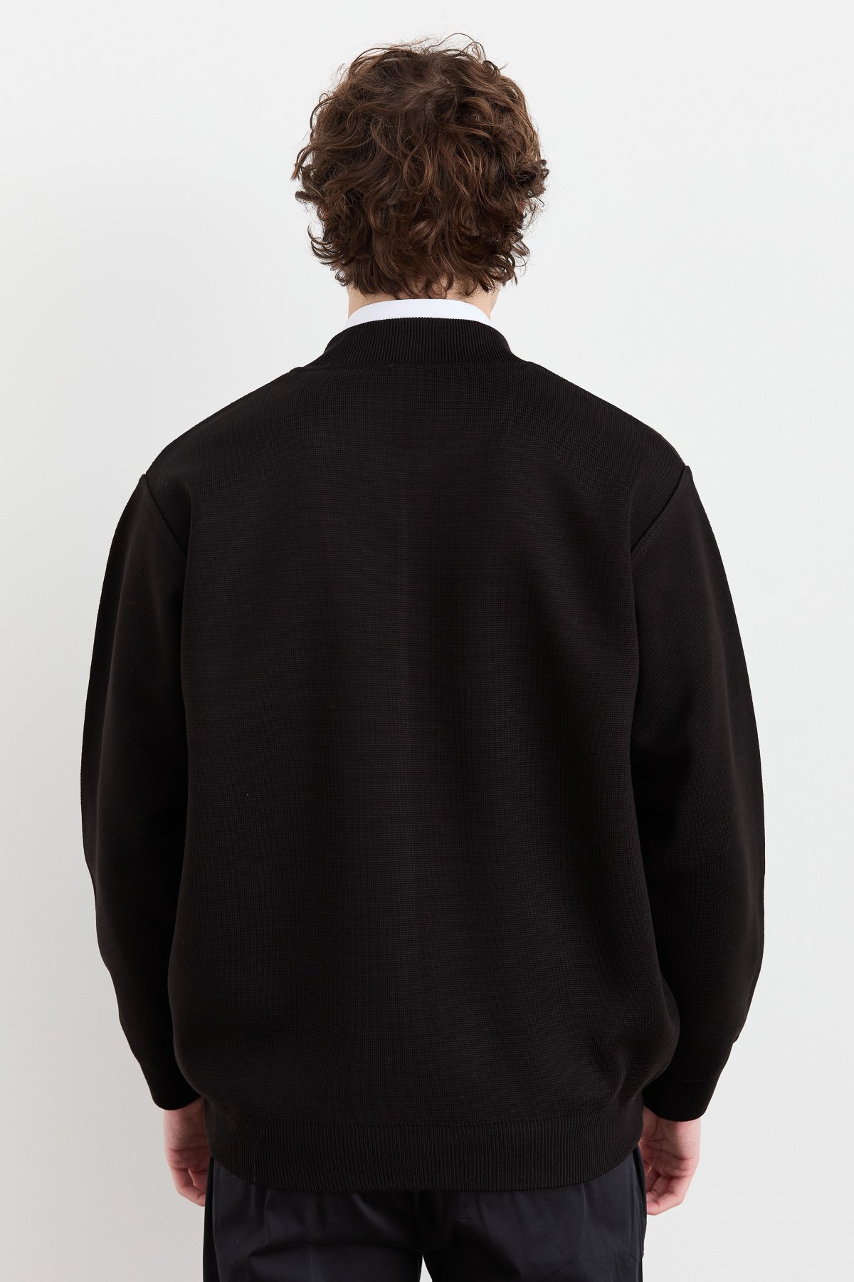 23561Erkek Hakim Yaka Çelik Örgü Astarlı Yün Mont Siyah