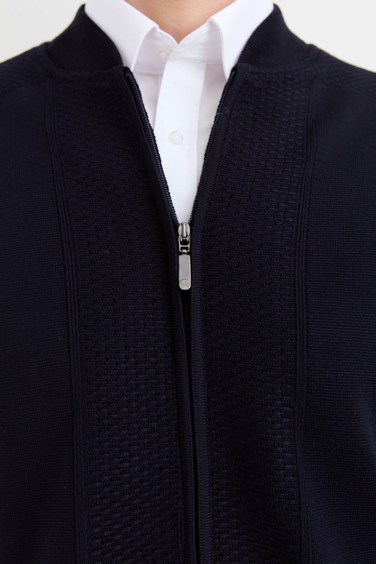 23561Erkek Hakim Yaka Çelik Örgü Astarlı Yün Mont Lacivert