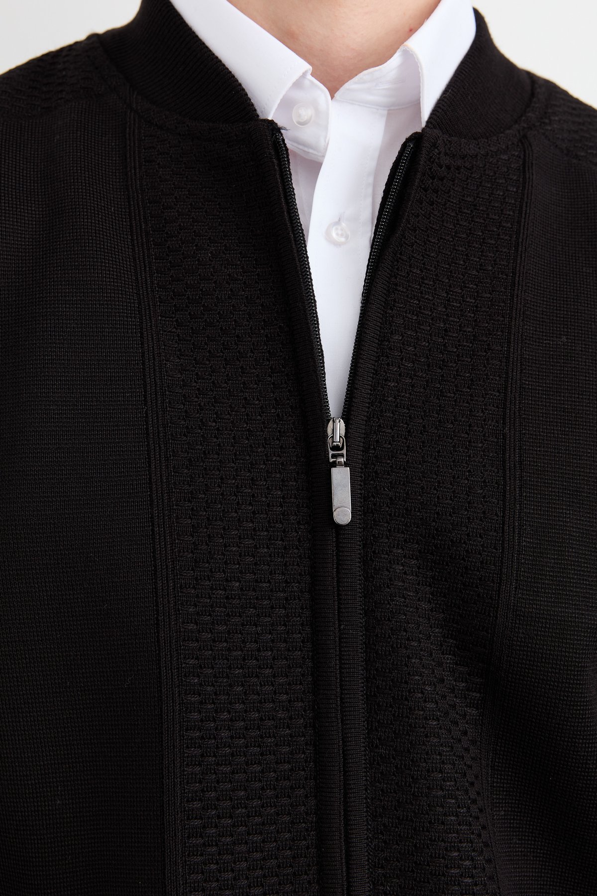 23561Erkek Hakim Yaka Çelik Örgü Astarlı Yün Mont Siyah