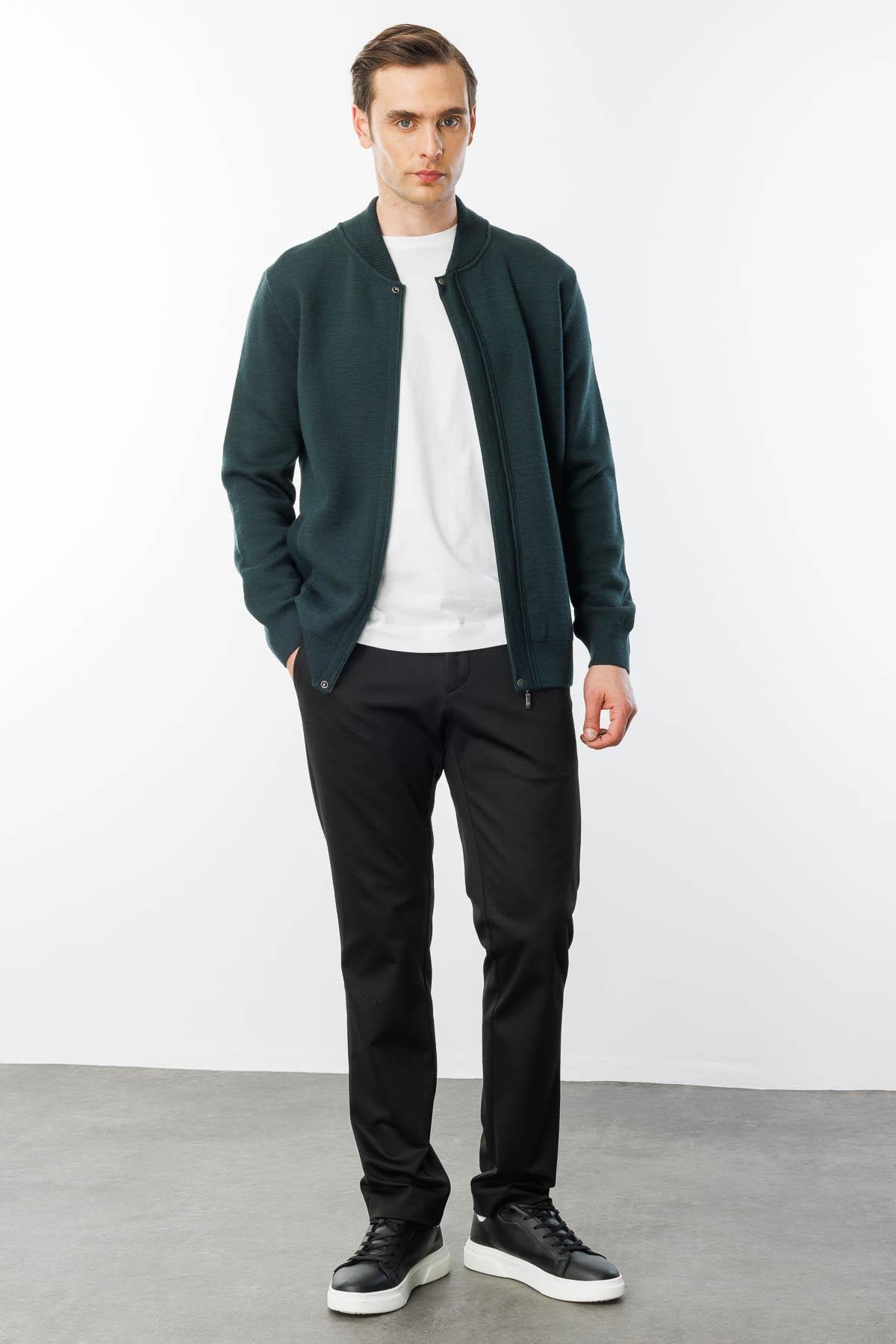 22530Мужская вязаная трикотажная куртка с воротником судьи зеленая