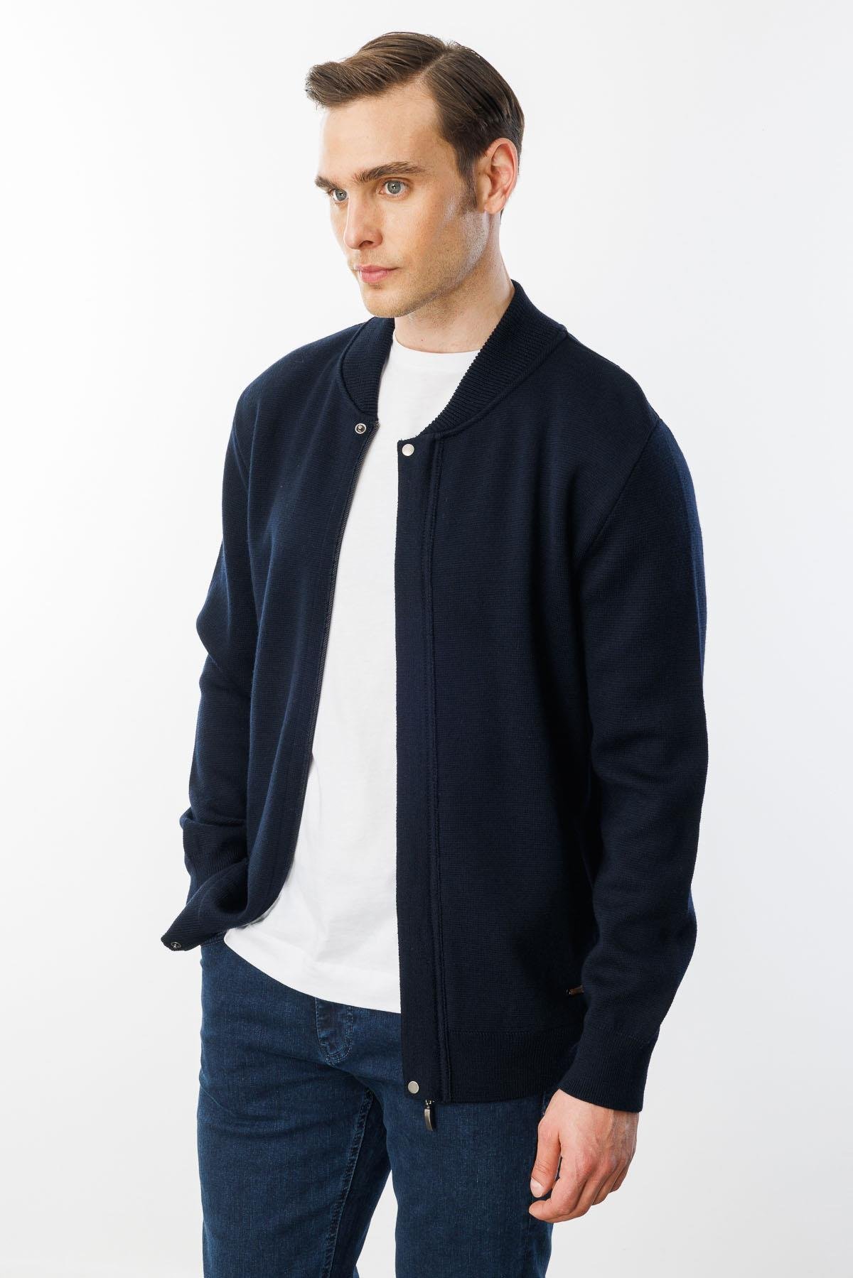 22530Мужская трикотажная вязаная куртка с воротником 