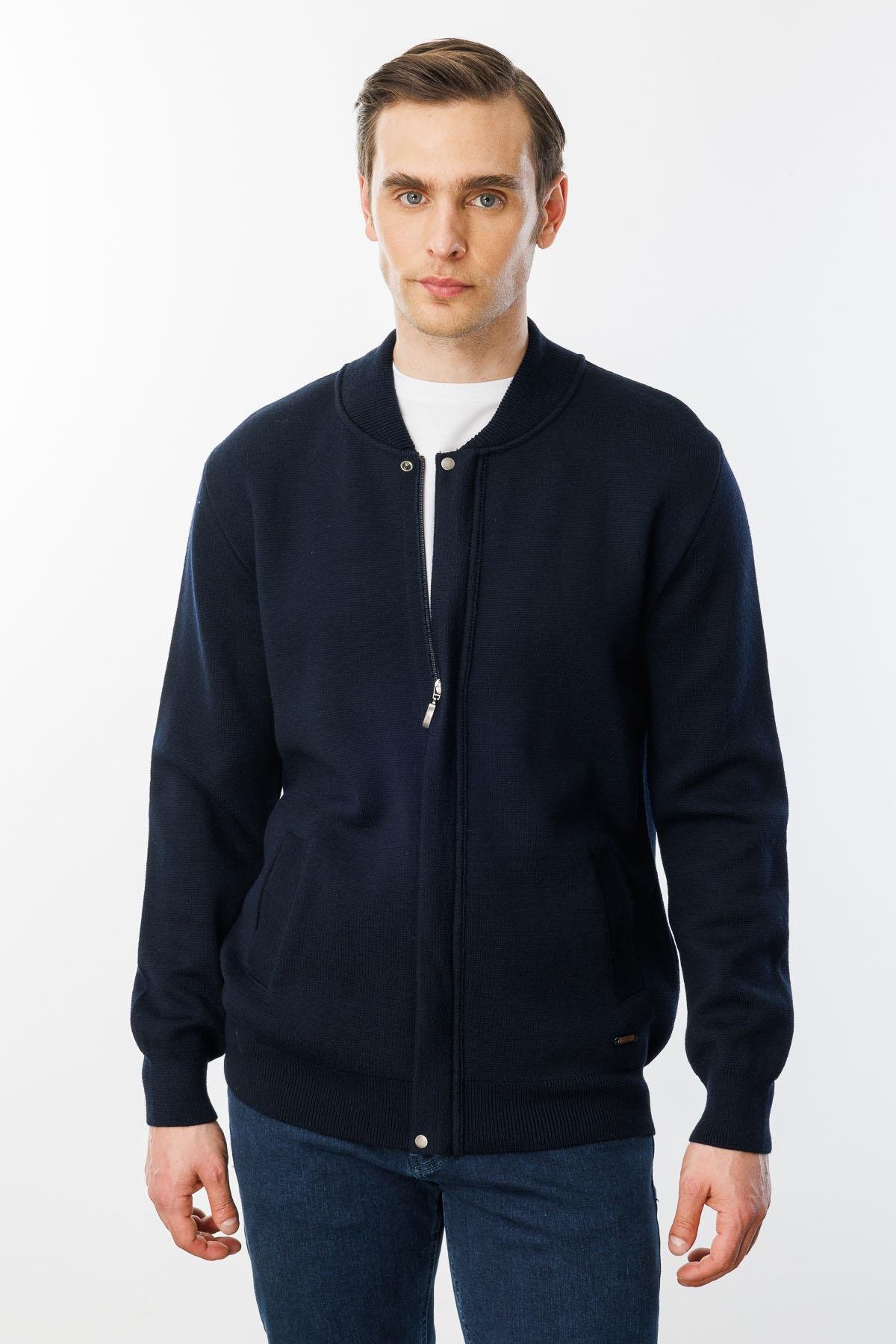 22530Мужская трикотажная вязаная куртка с воротником 