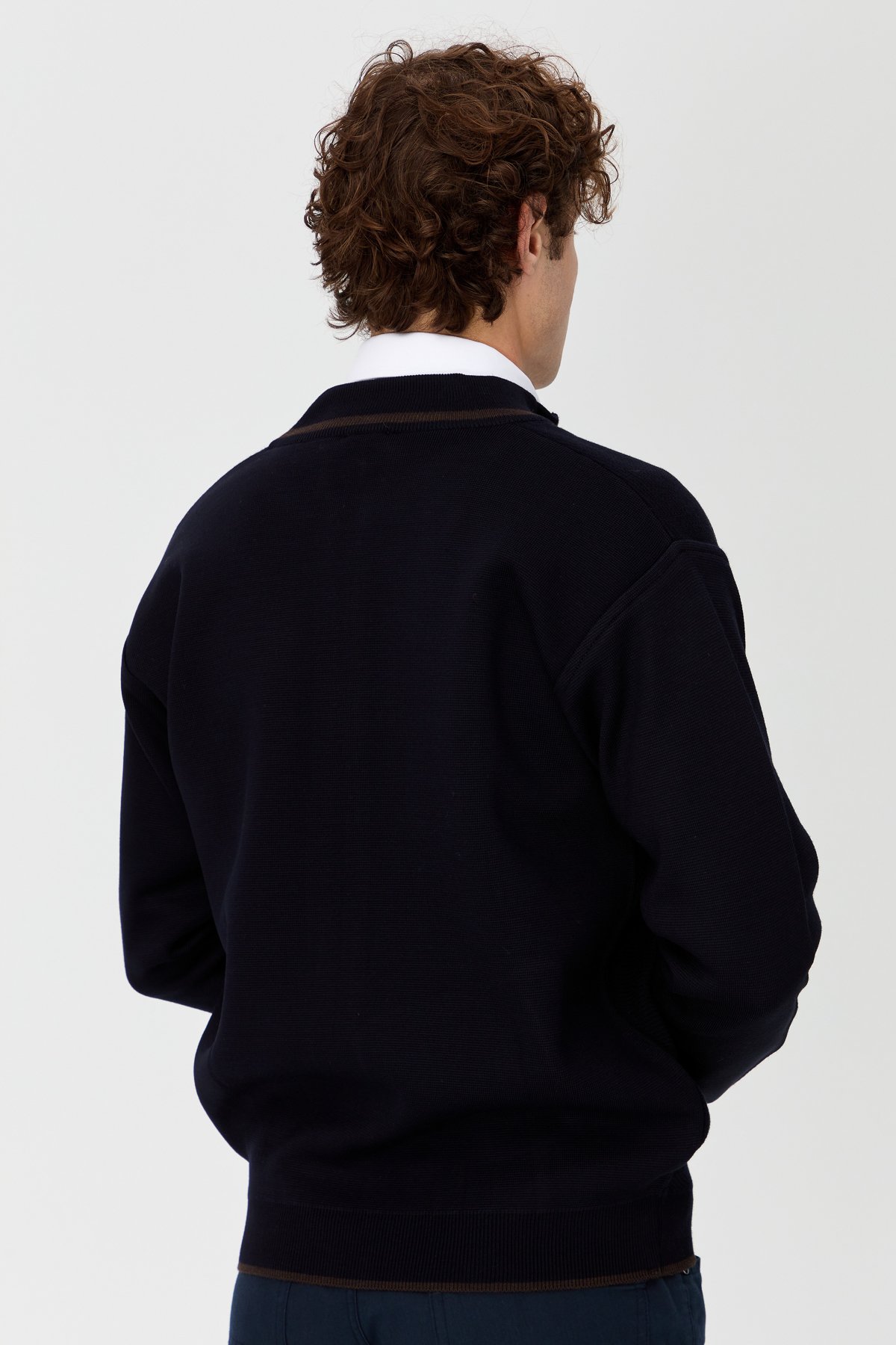 23558Erkek Hakim Yaka Çelik Örgü Yün Triko Mont Lacivert