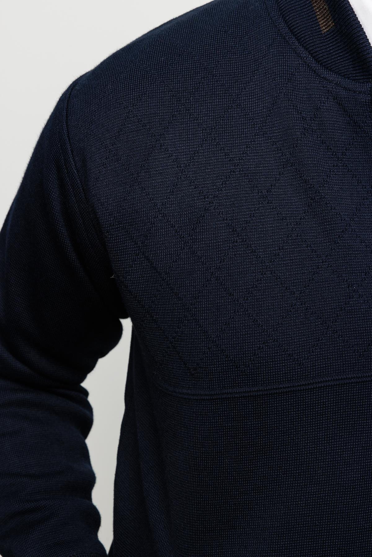 23557Erkek Hakim Yaka Çelik Örgü Yün Triko Mont Lacivert