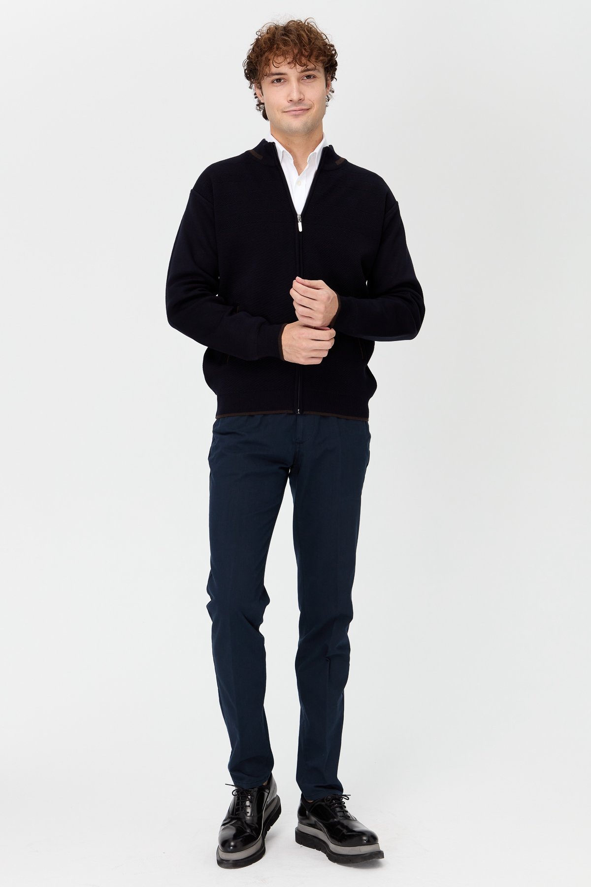 23558Erkek Hakim Yaka Çelik Örgü Yün Triko Mont Lacivert