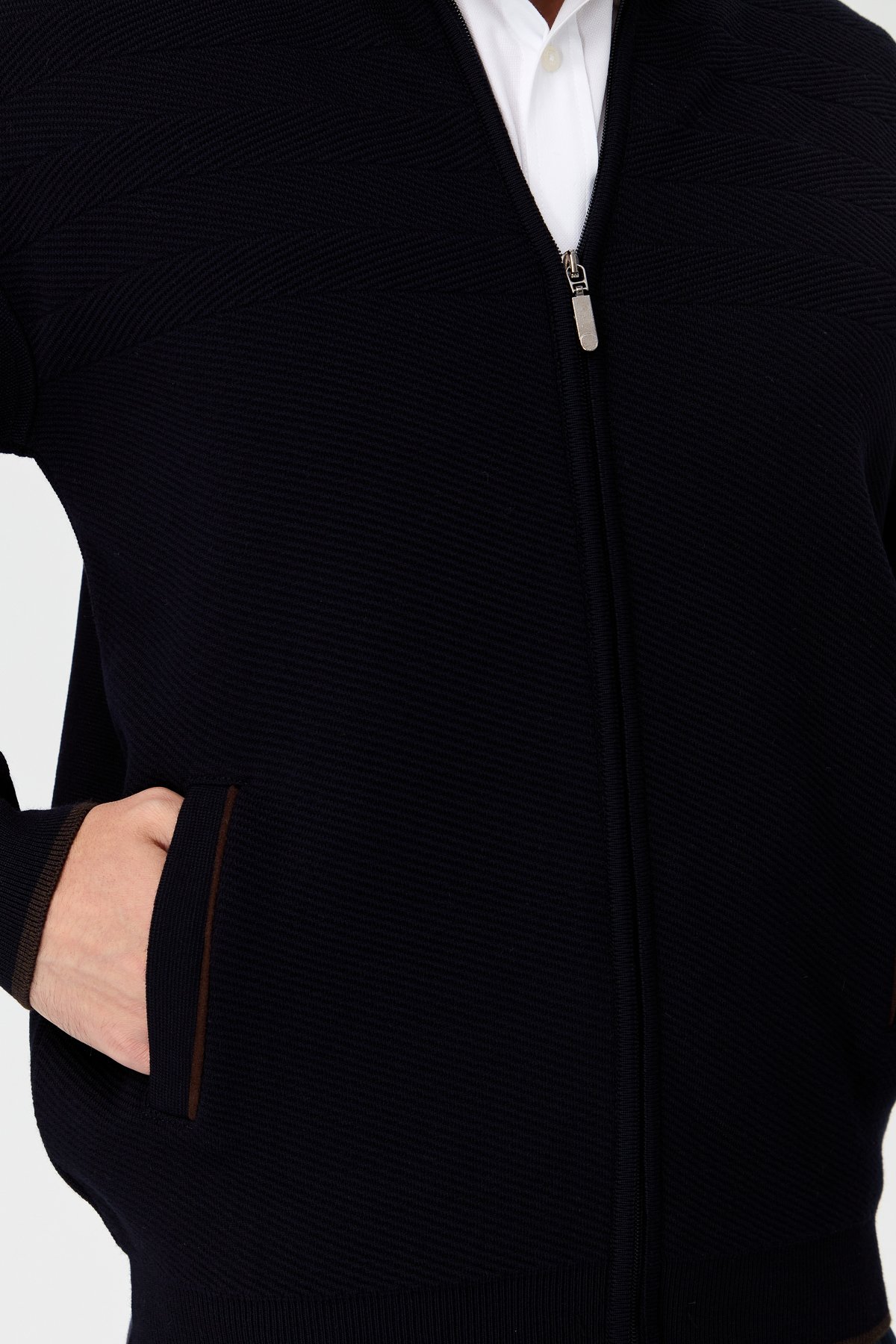 23558Erkek Hakim Yaka Çelik Örgü Yün Triko Mont Lacivert