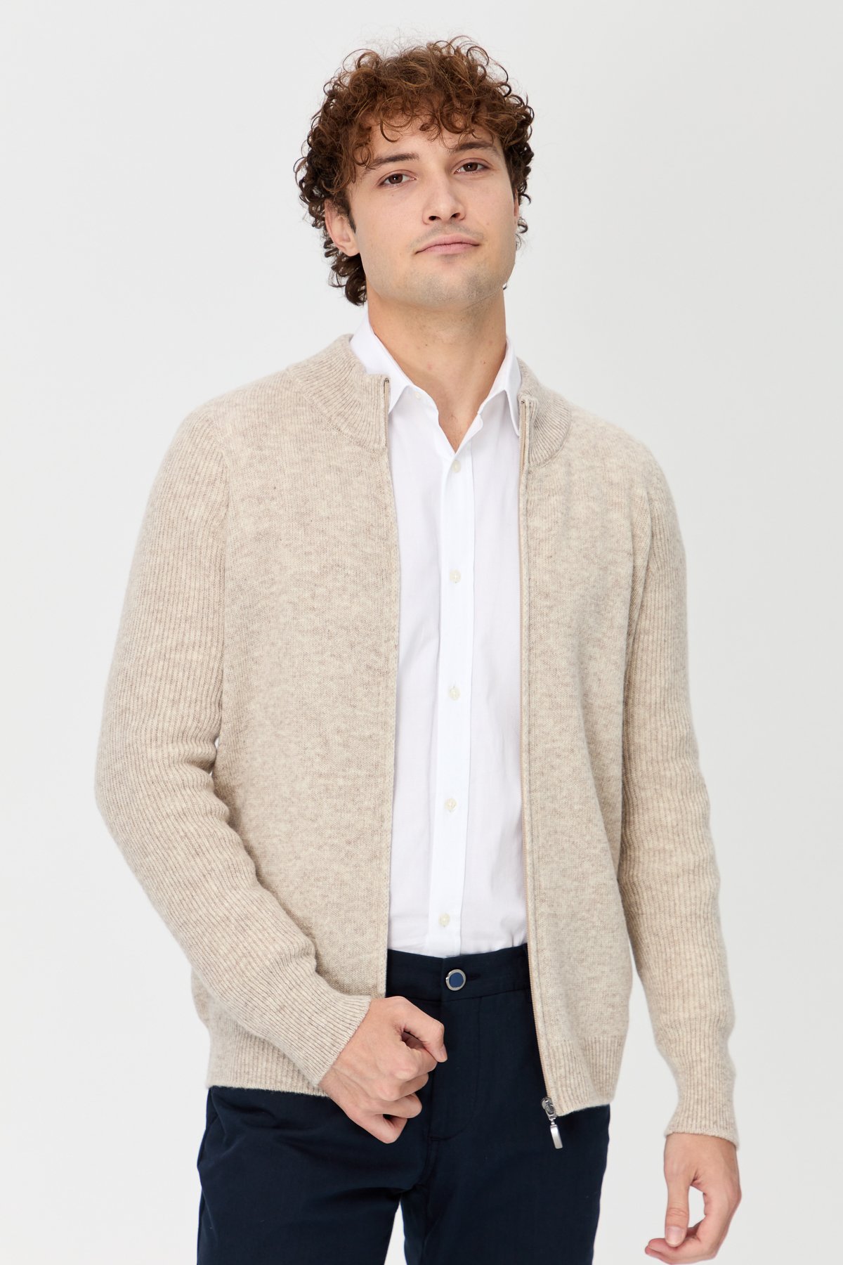 22591Erkek Triko Yün Ceket V.Bej